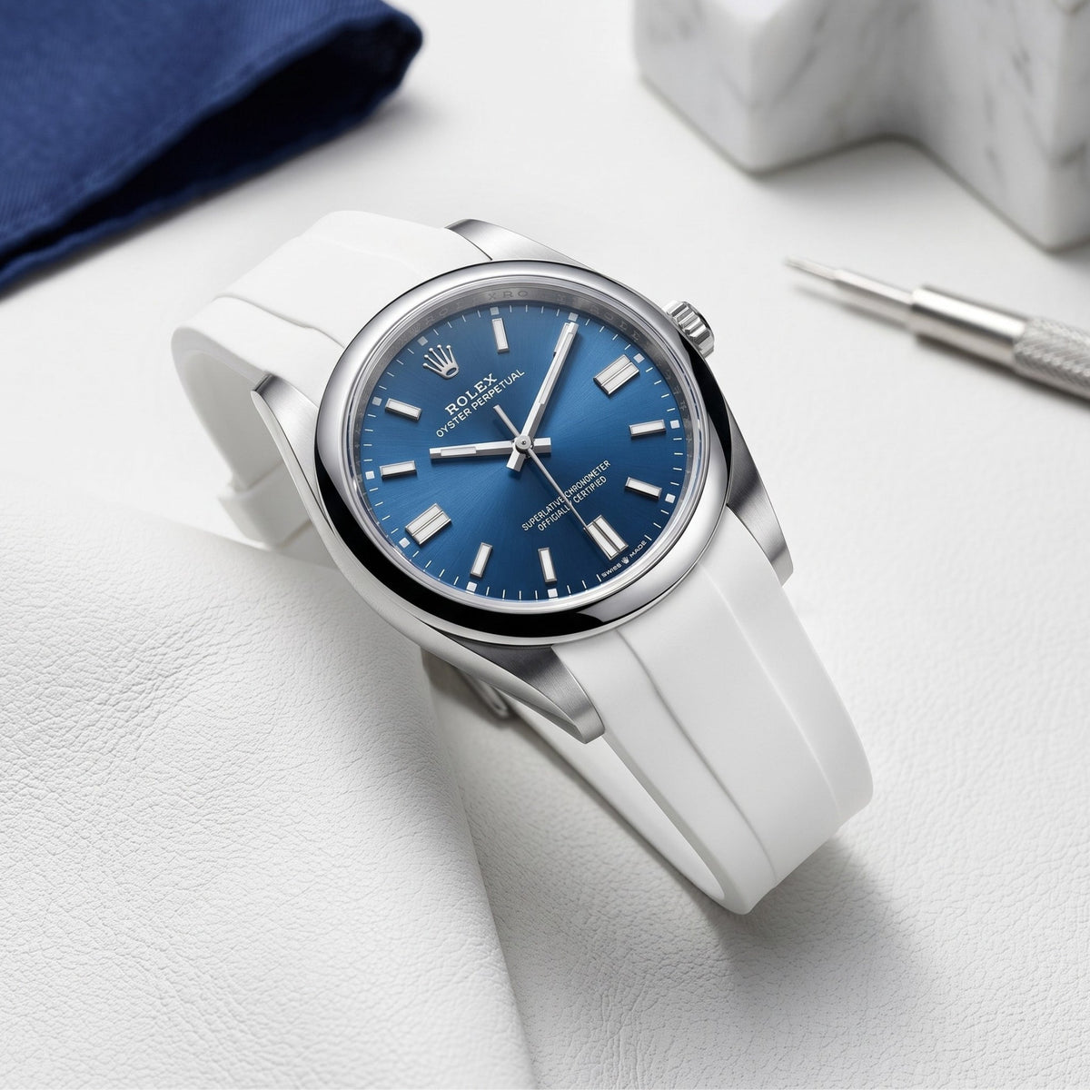 Rubber Strap - For Rolex Oyster Perpetual 36mm - White - Helvetus