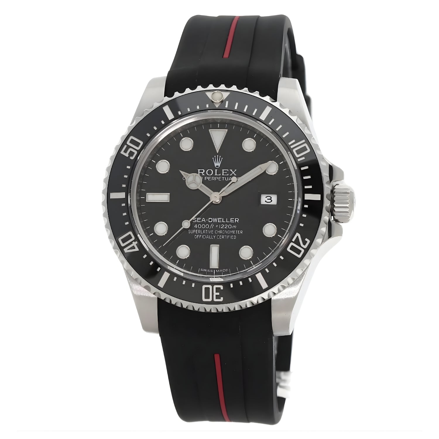 Rubber Strap - For Rolex Sea - Dweller - Black w/Red Line | LuxLine® - Helvetus