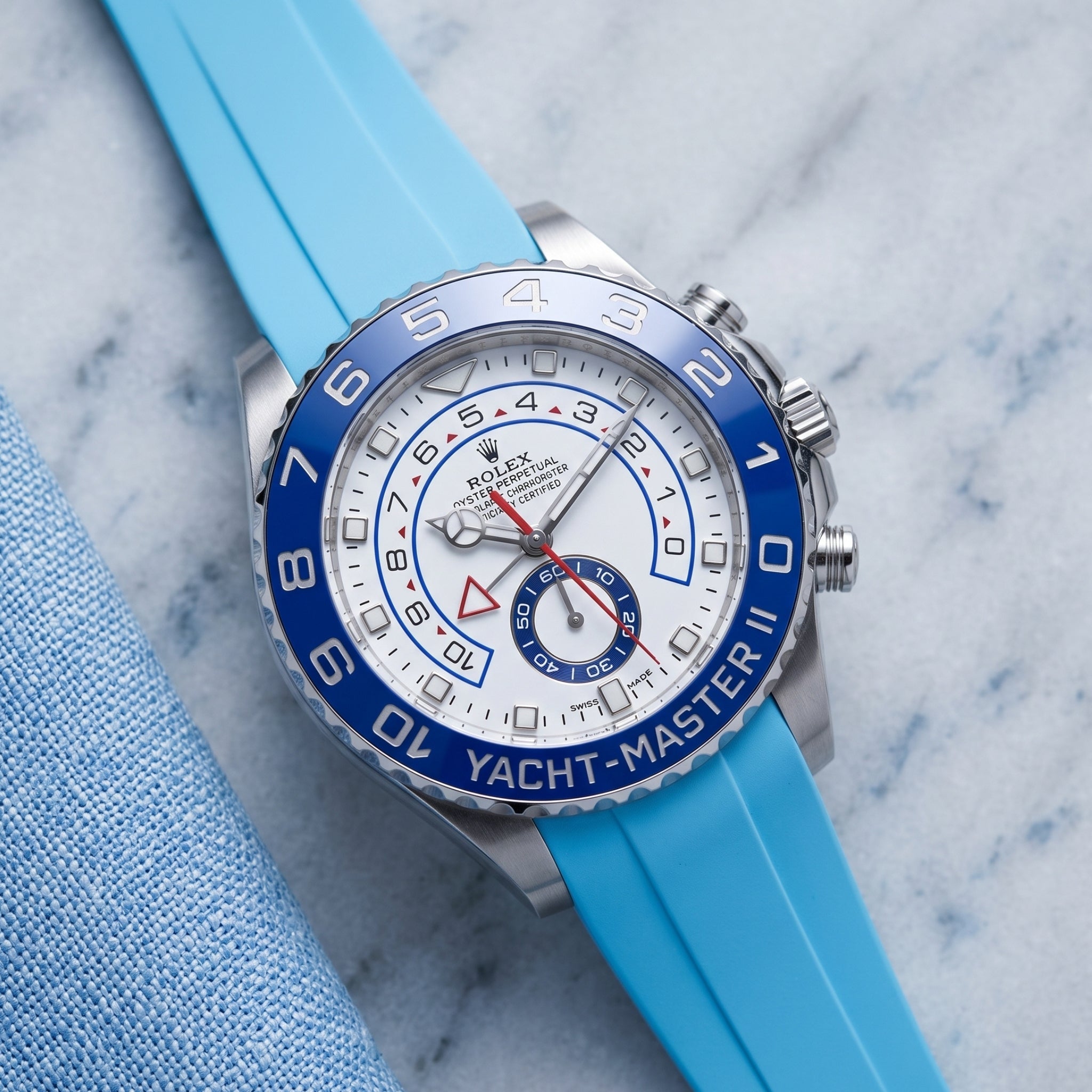 Rubber Strap - For Rolex Yacht-Master II 44mm - Light Blue - Helvetus