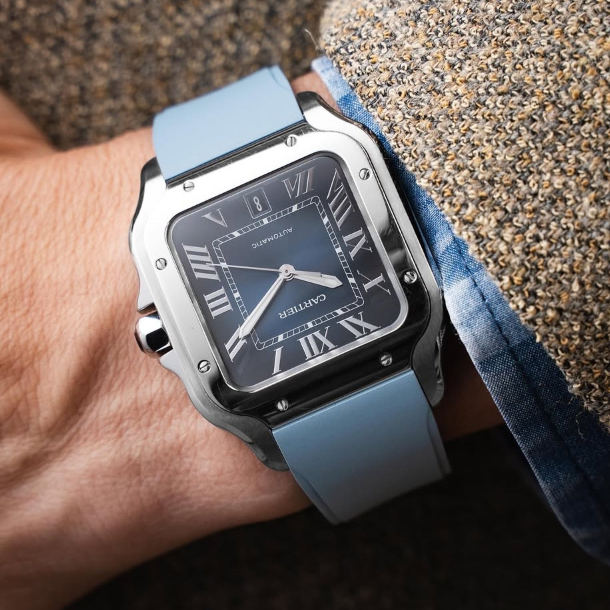 Rubber Strap - For Santos de Cartier Medium/Large - Light Blue - Quick Switch/Release - Helvetus