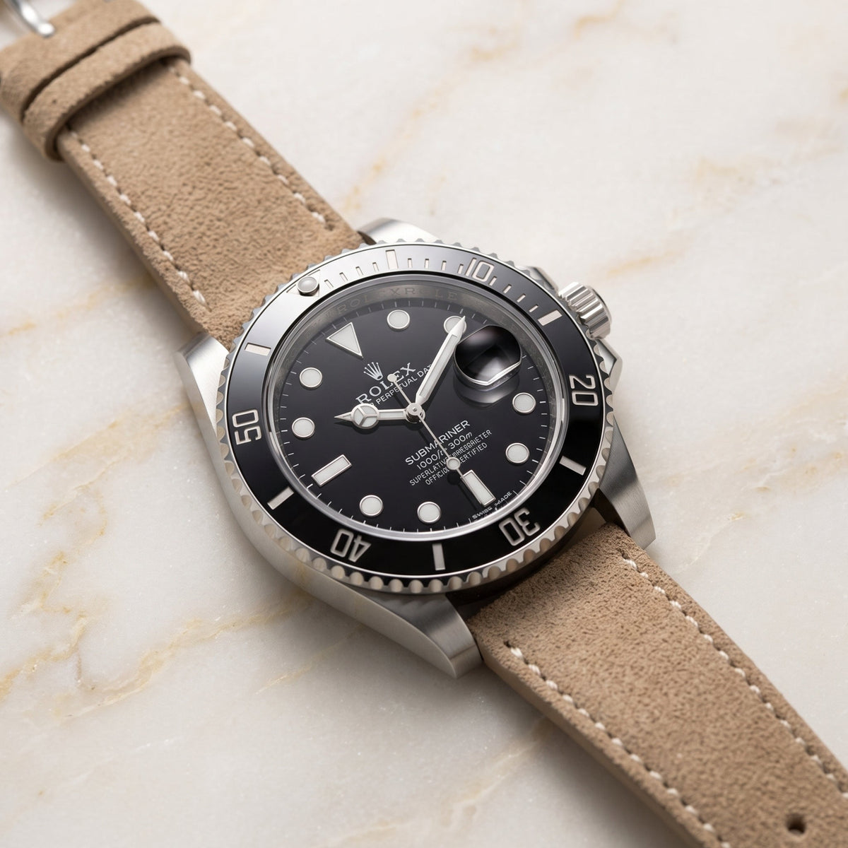 Suede Leather Watch Strap – Beige – Handmade – Helvetus® - Helvetus