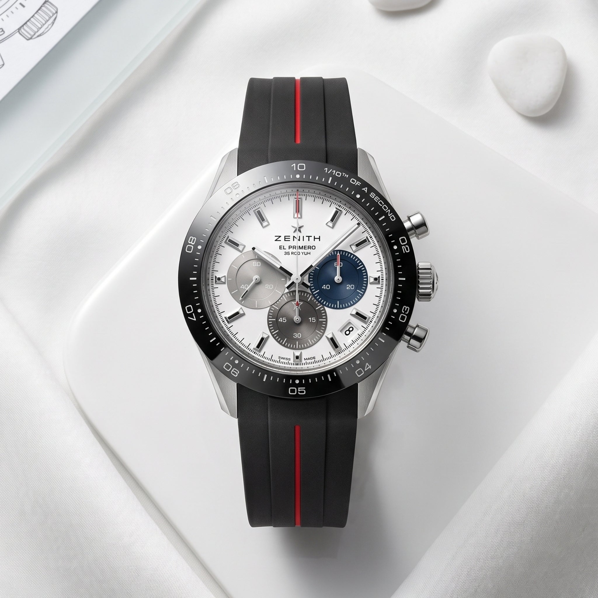 Rubber Strap - For all Zenith Chronomaster Models - Black w/Red Line | LuxLine®