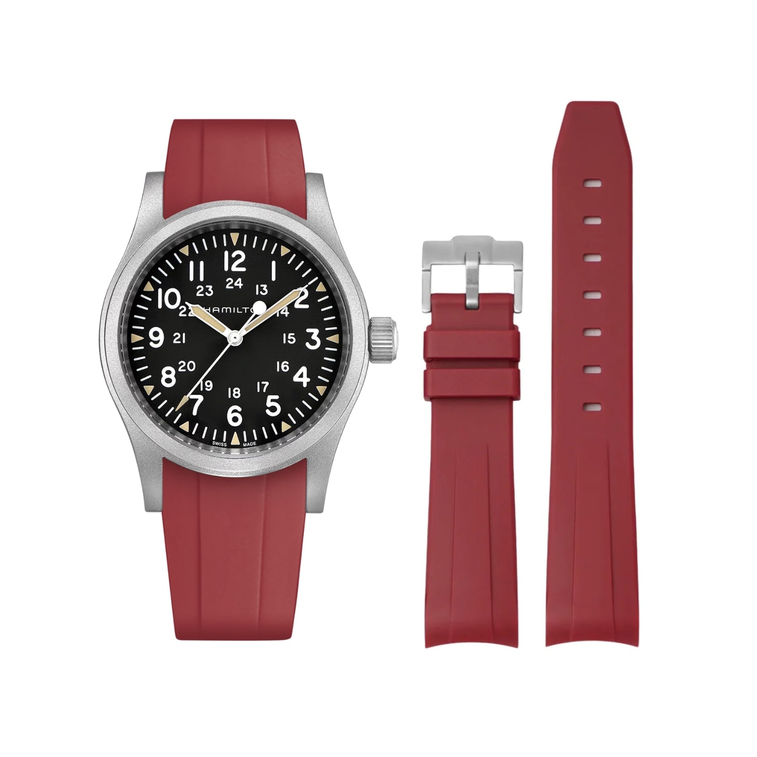 Rubber Strap – For Hamilton Khaki Field - Bordeaux