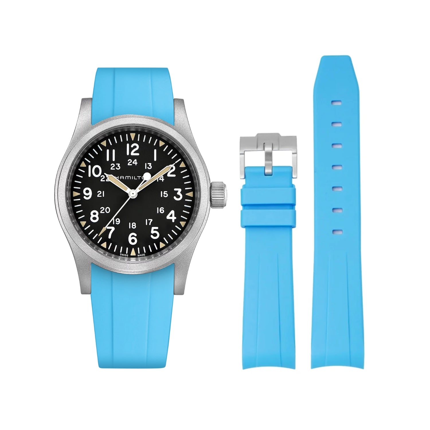 Rubber Strap – For Hamilton Khaki Field - Light Blue