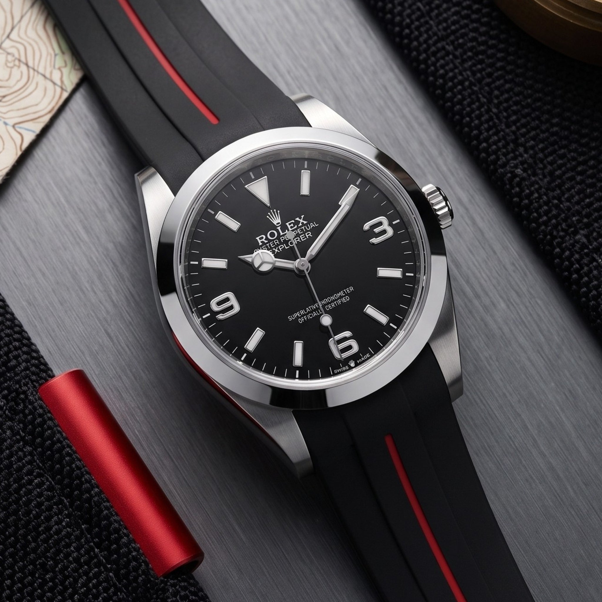 Rolex Explorer I Rubber Strap in Black/Red - Helvetus®