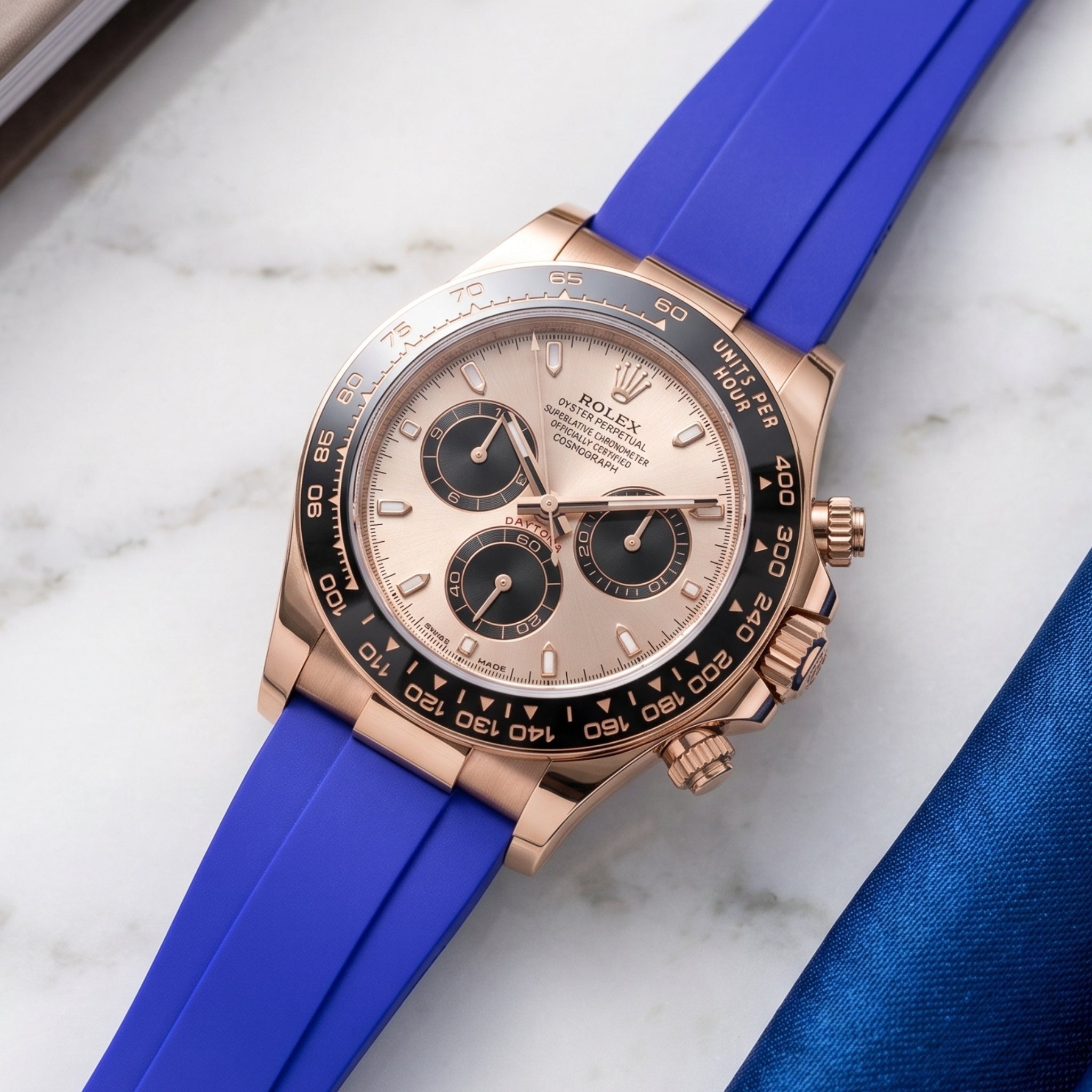 Blue FKM Rubber Strap for Rolex Oysterflex – Daytona, Yacht-Master & Sky-Dweller - Helvetus