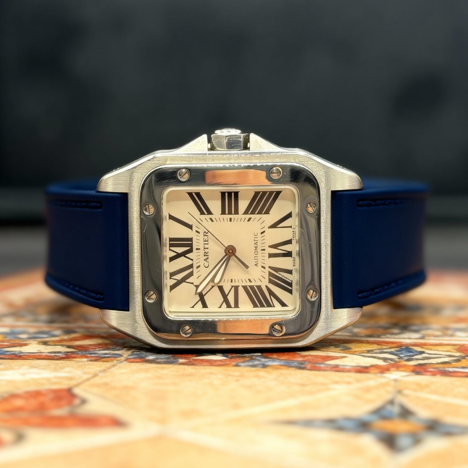 Cartier Santos 100 Rubber Strap - Navy Blue - Helvetus