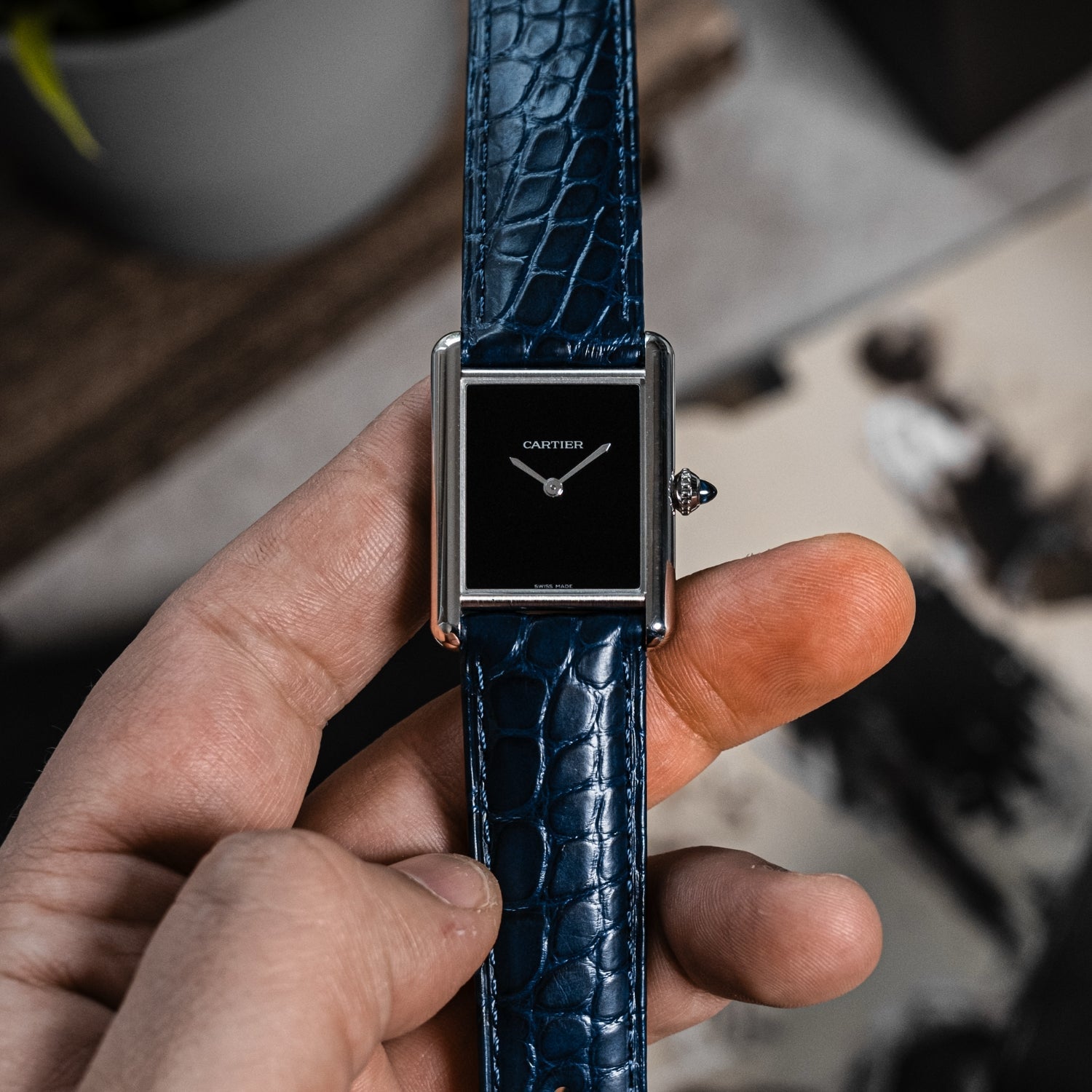 Strap for Cartier Tank in Blue Crocodile Leather - Helvetus