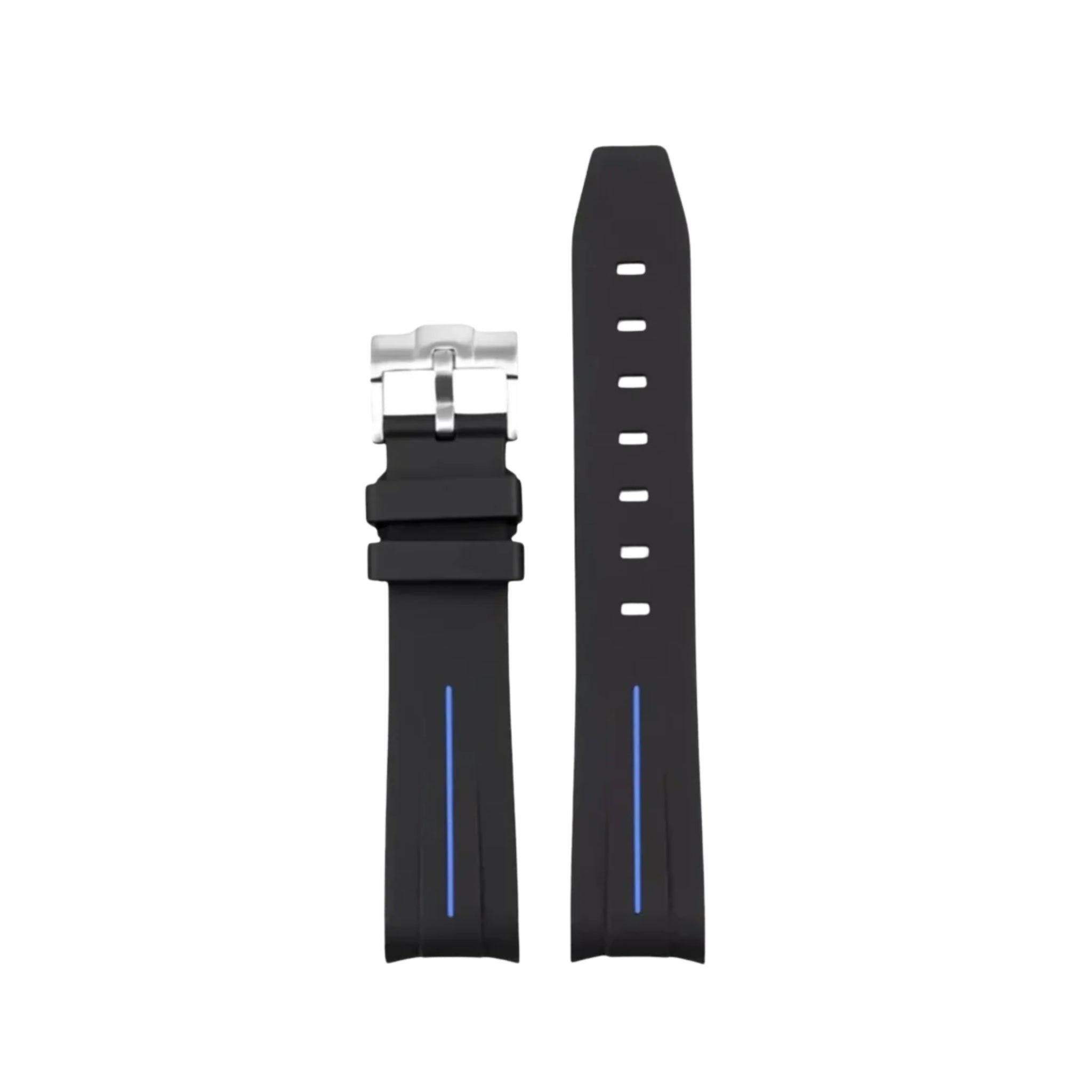 Curved FKM Rubber Strap – Universal Fit – Black with Blue LuxLine® (20mm / 21mm / 22mm) - Helvetus