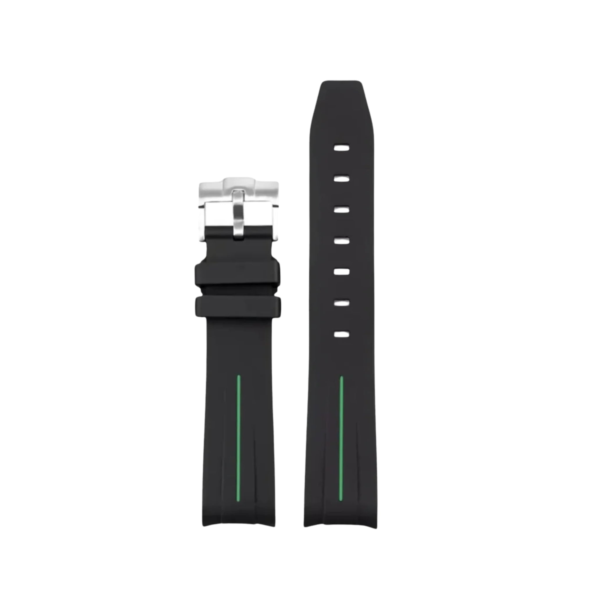 Curved FKM Rubber Strap – Universal Fit – Black with Green LuxLine® (20mm / 21mm / 22mm) - Helvetus