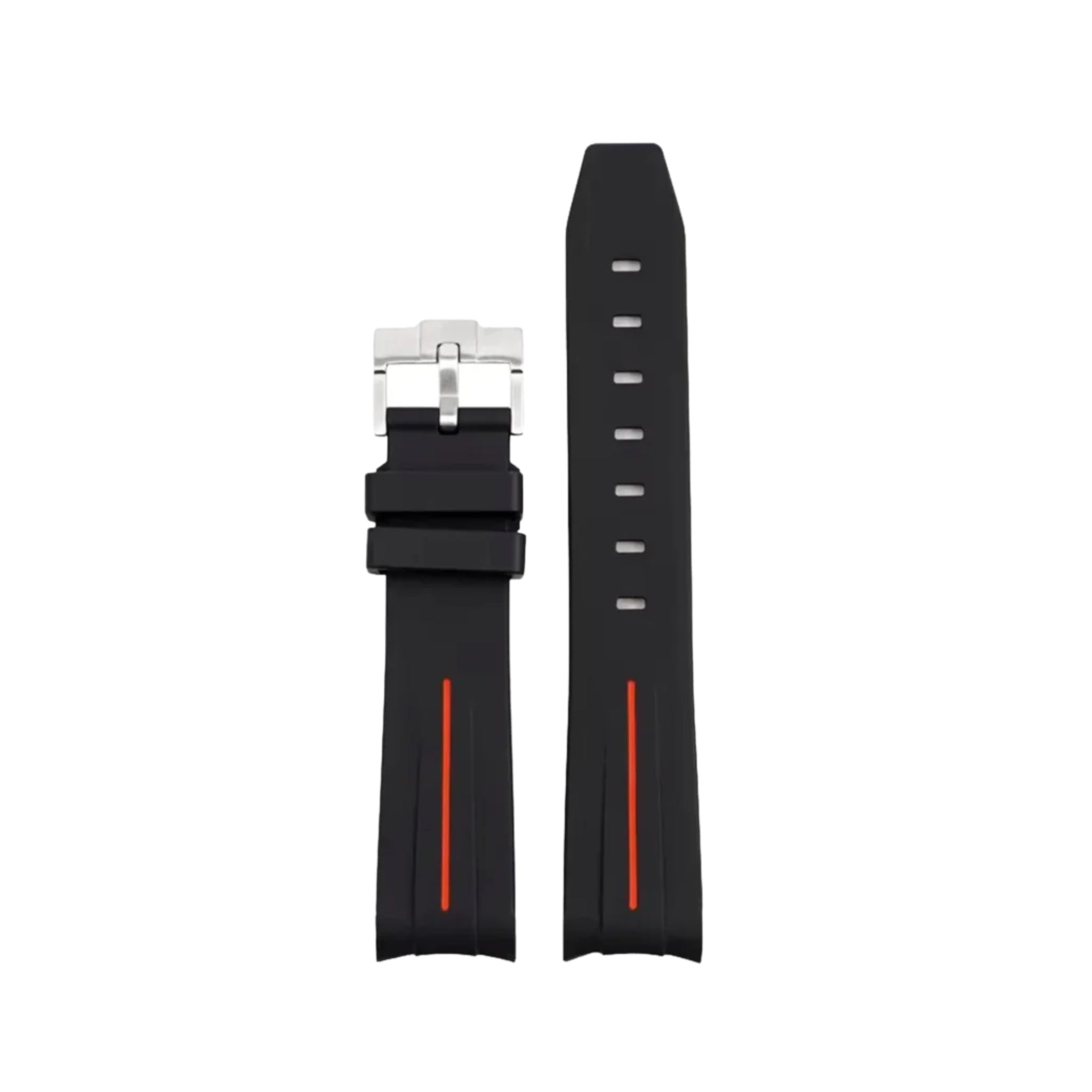Curved FKM Rubber Strap – Universal Fit – Black with Orange LuxLine® (20mm / 21mm / 22mm) - Helvetus