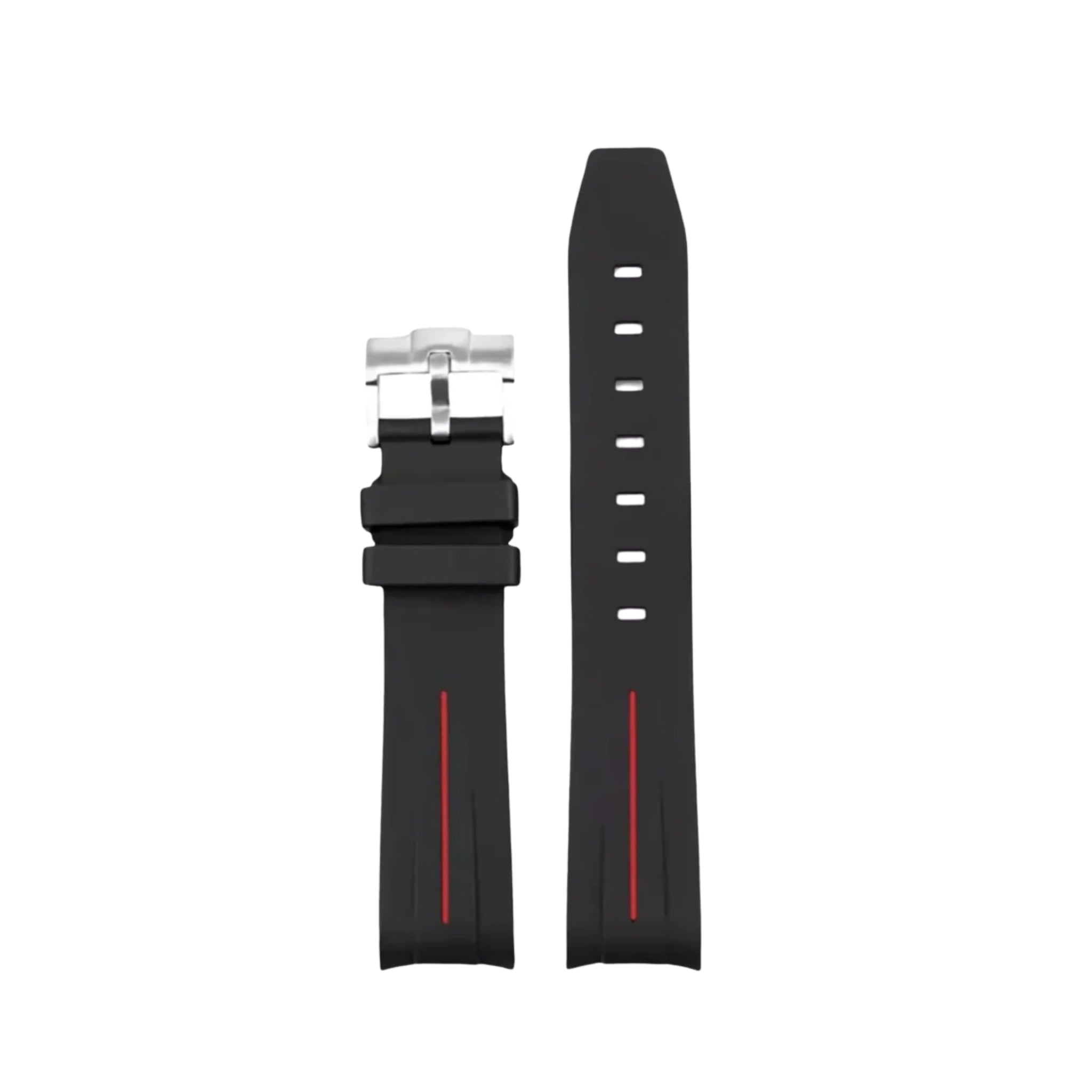 Curved FKM Rubber Strap – Universal Fit – Black with Red LuxLine® (20mm / 21mm / 22mm) - Helvetus