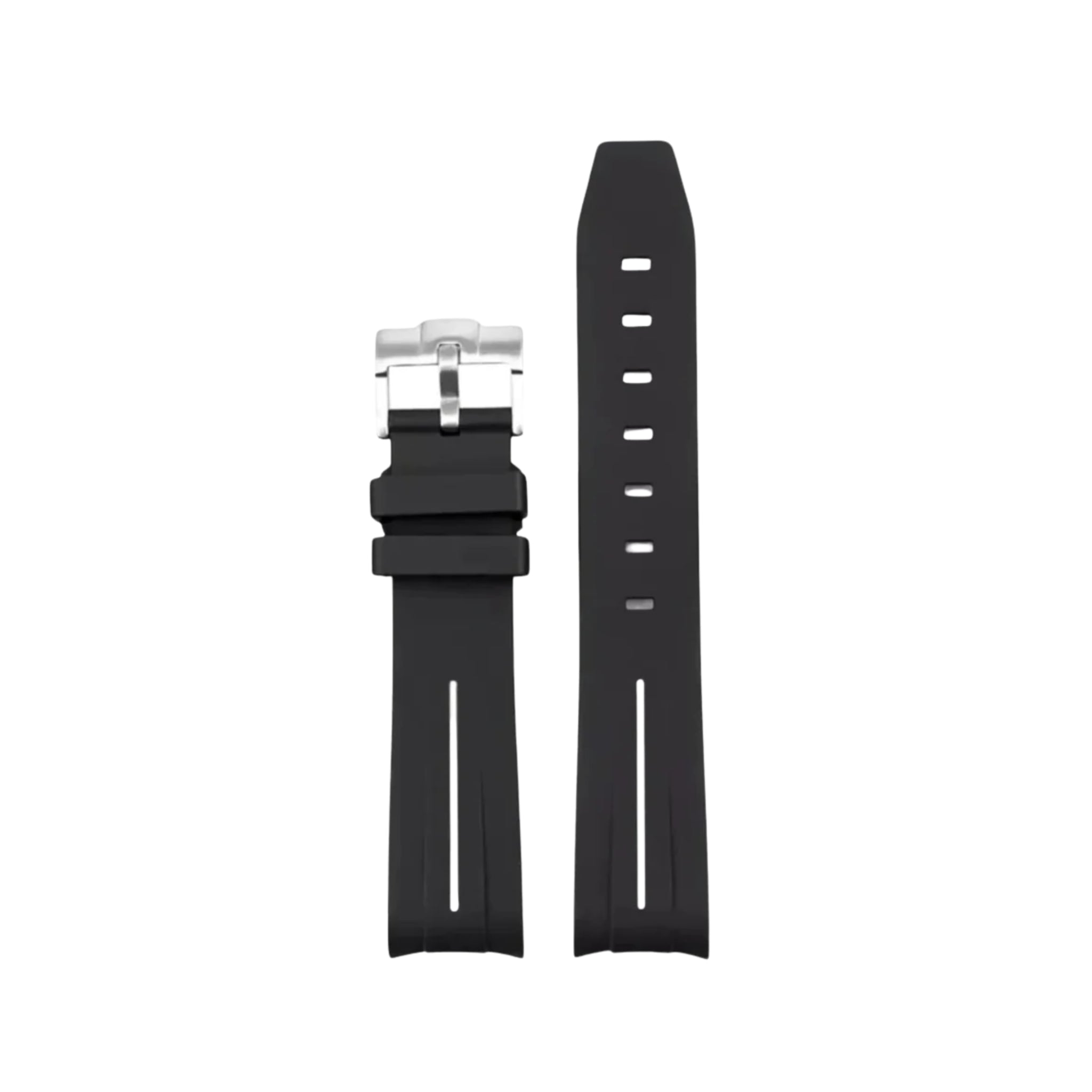 Curved FKM Rubber Strap – Universal Fit – Black with White LuxLine® (20mm / 21mm / 22mm) - Helvetus