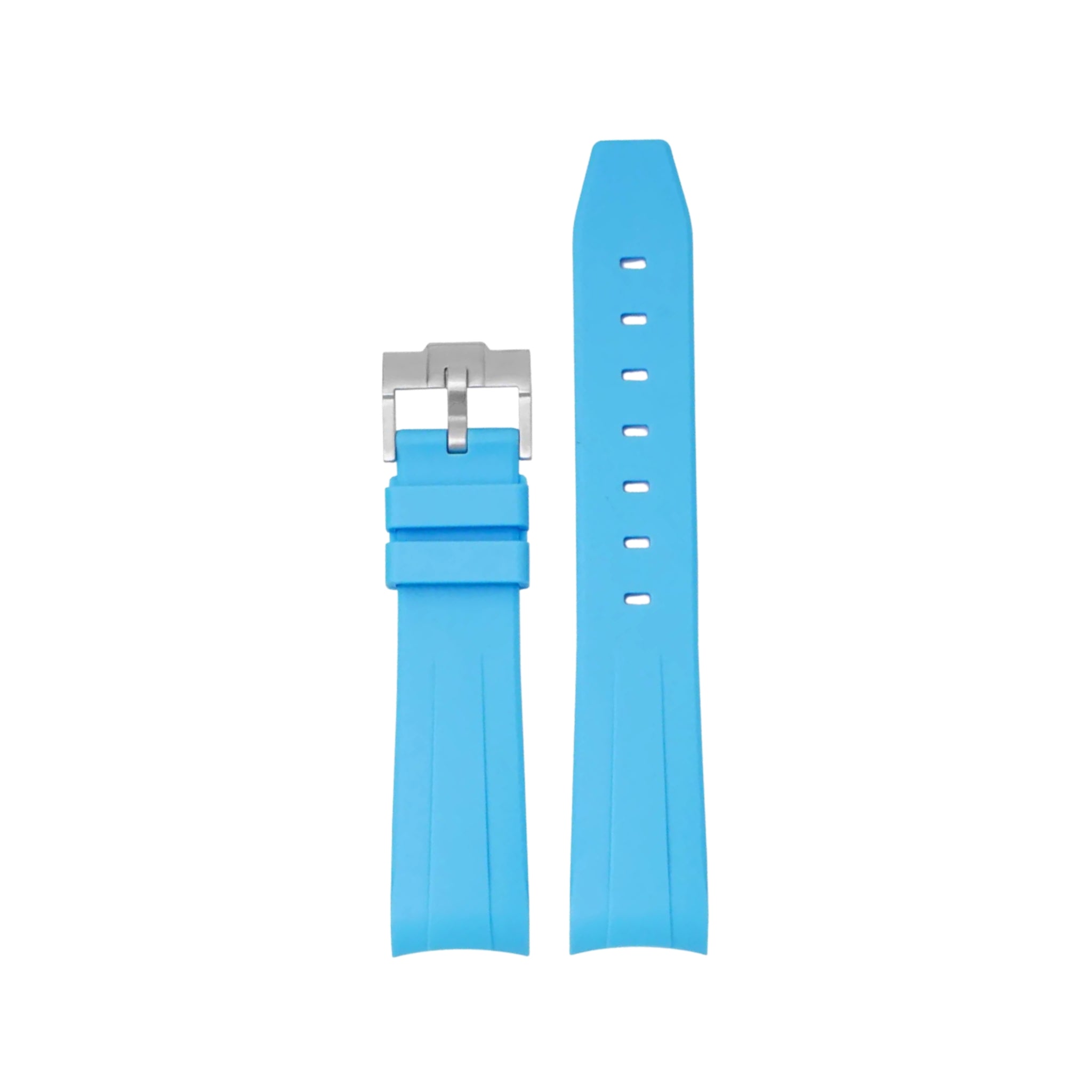 Curved FKM Rubber Strap – Universal Fit – Light Blue (20mm / 21mm / 22mm) - Helvetus