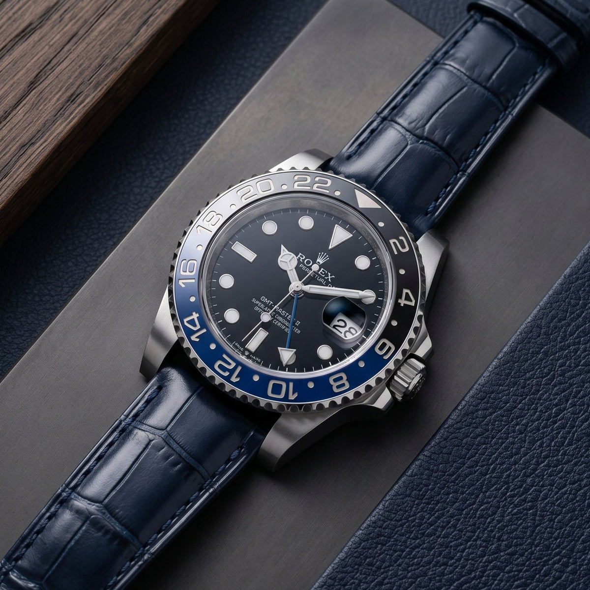Dark Blue Alligator Leather Watch Strap – Handcrafted Replacement Band – Helvetus® - Helvetus