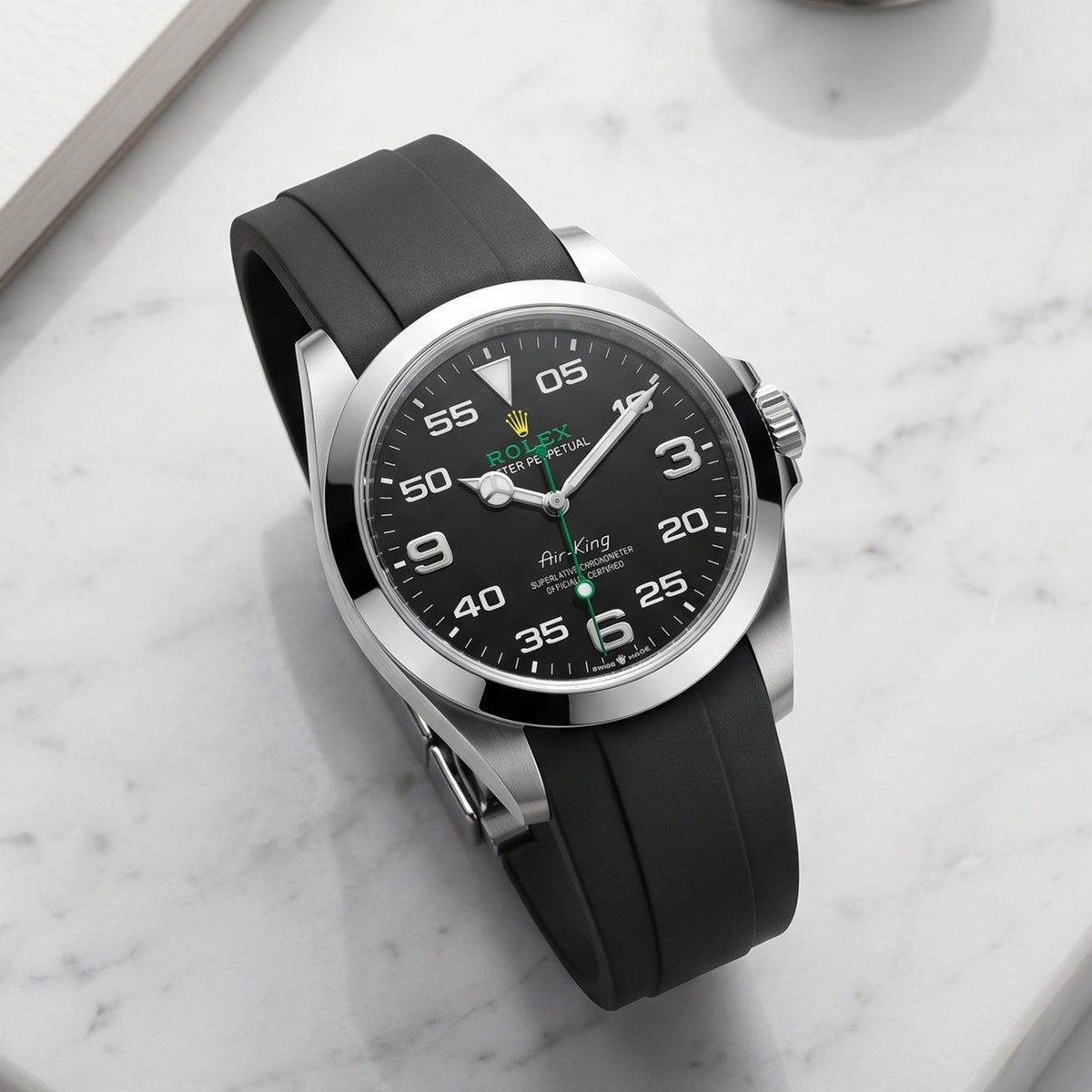 Deployant Rubber Strap - For Rolex Air-King 126900/116900 - Black - Helvetus