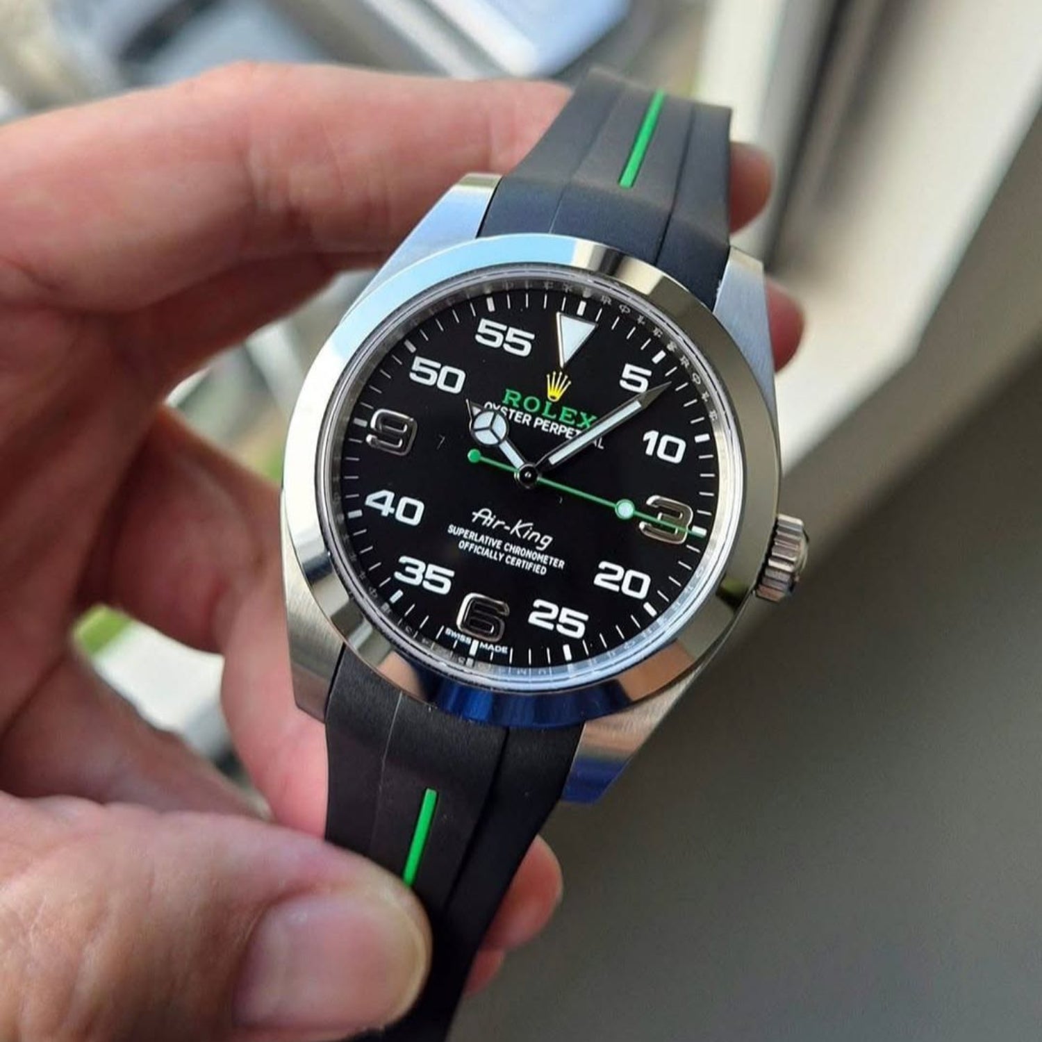 Deployant Rubber Strap - For Rolex Air - King 126900/116900 - Black/Green | LuxLine® - Helvetus