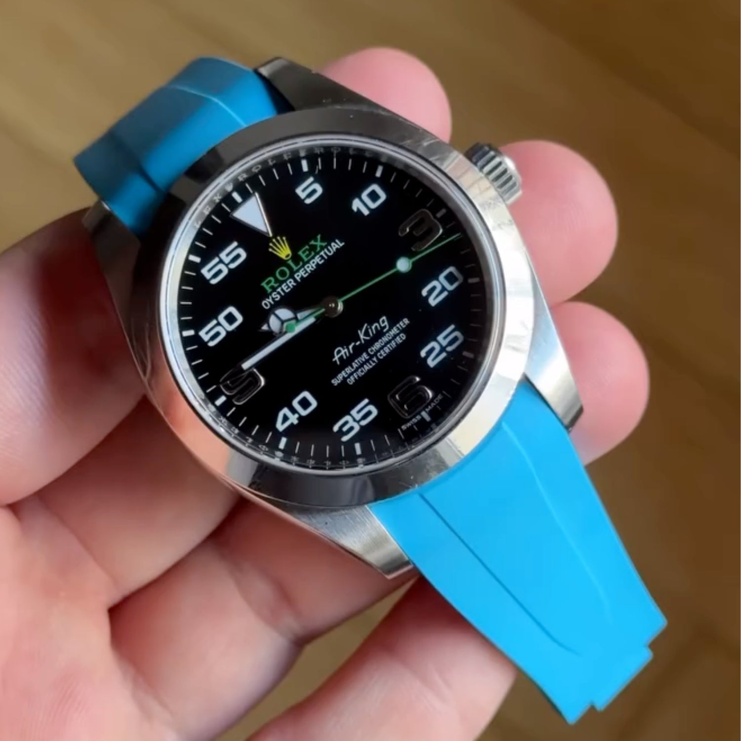 Deployant Rubber Strap - For Rolex Air - King 126900/116900 - Light Blue - Helvetus