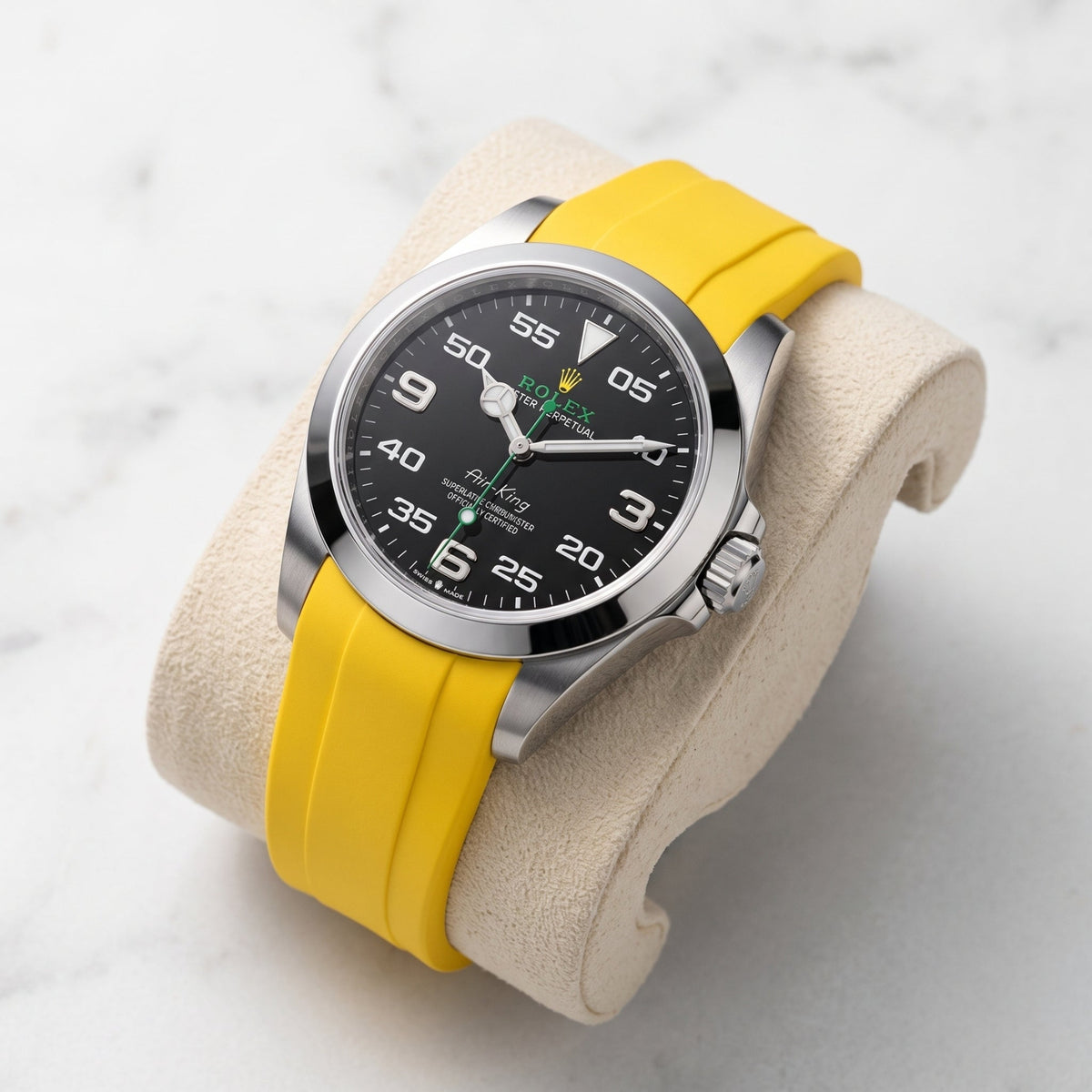 Deployant Rubber Strap - For Rolex Air-King 126900/116900 - Yellow - Helvetus