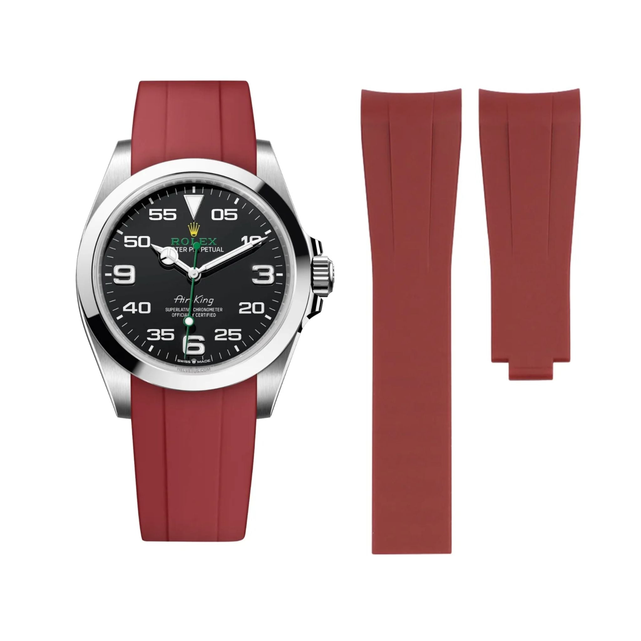 Deployant Rubber Strap For Rolex Air King 126900 116900 Bordeaux