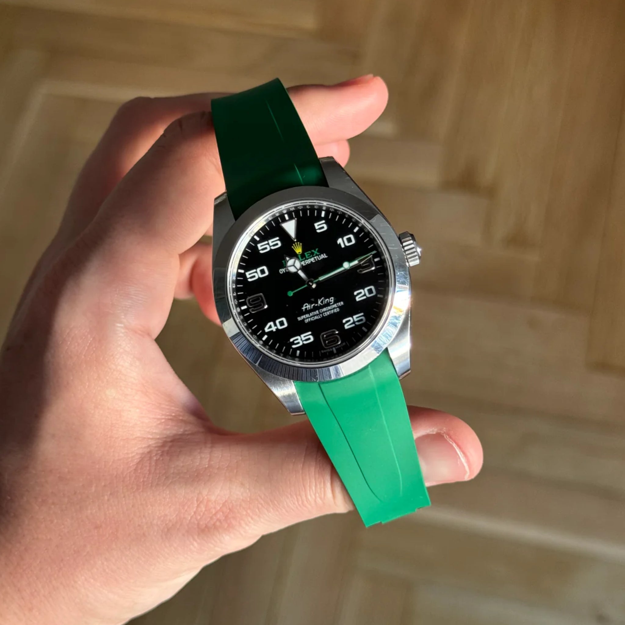 Rolex air king green rubber strap sale