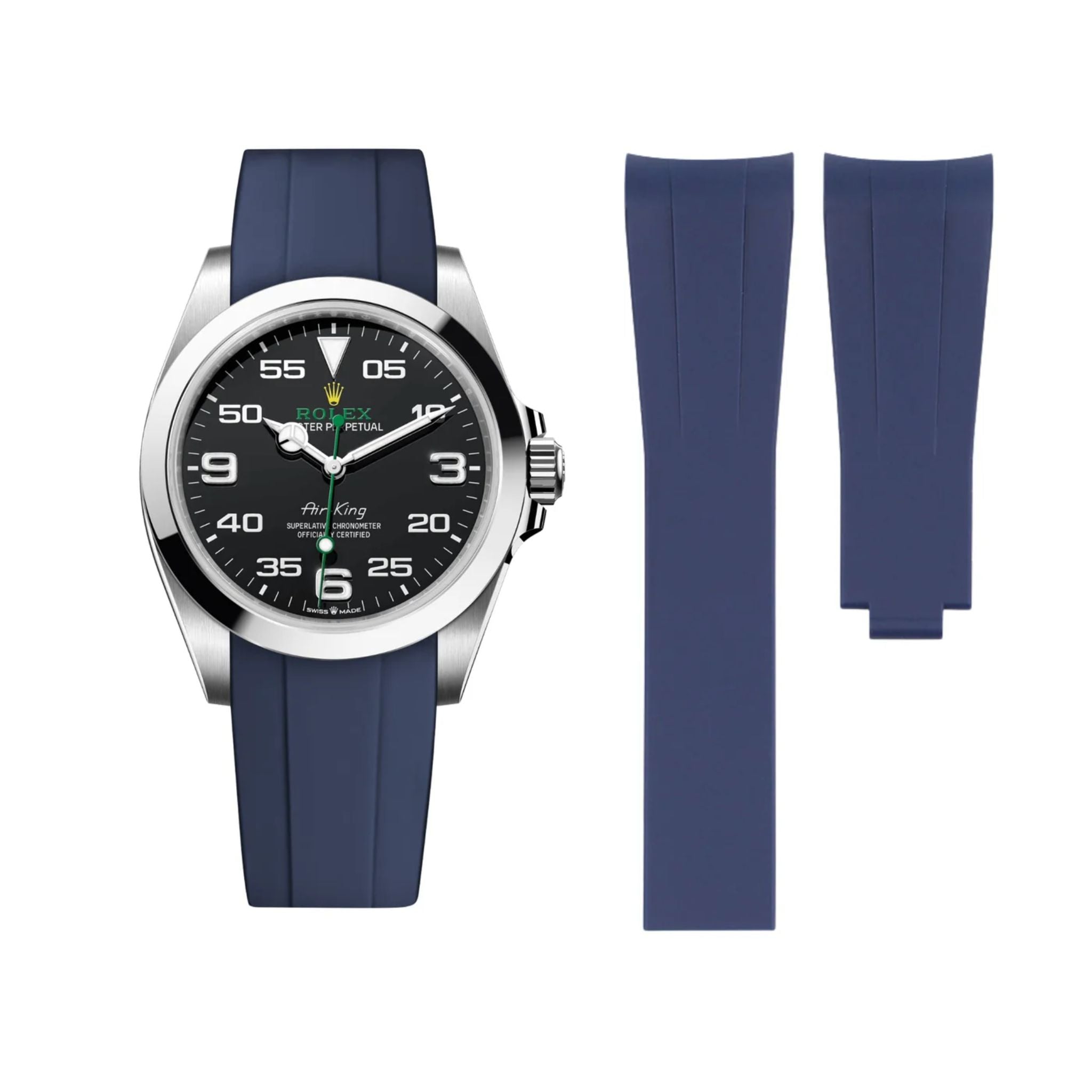 Deployant Rubber Strap - For Rolex Air - King - Navy Blue - Helvetus