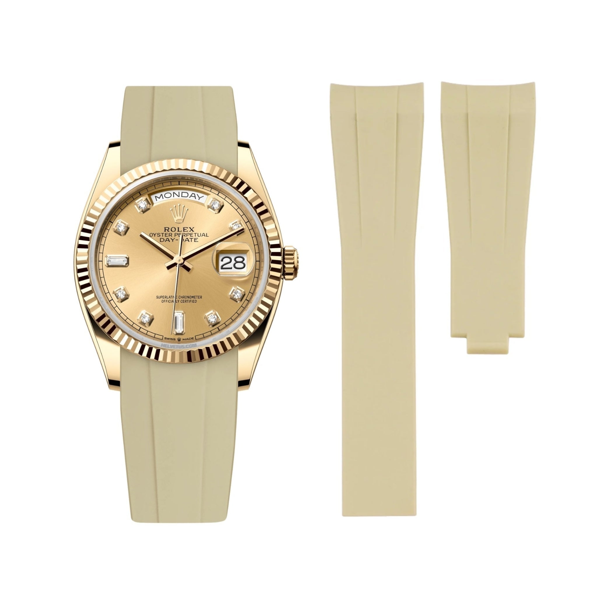 Deployant Rubber Strap - For Rolex Day - Date 36mm - Beige - Helvetus