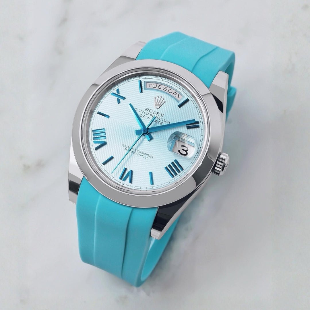 Deployant Rubber Strap - For Rolex Day - Date 36mm - Light Blue - Helvetus