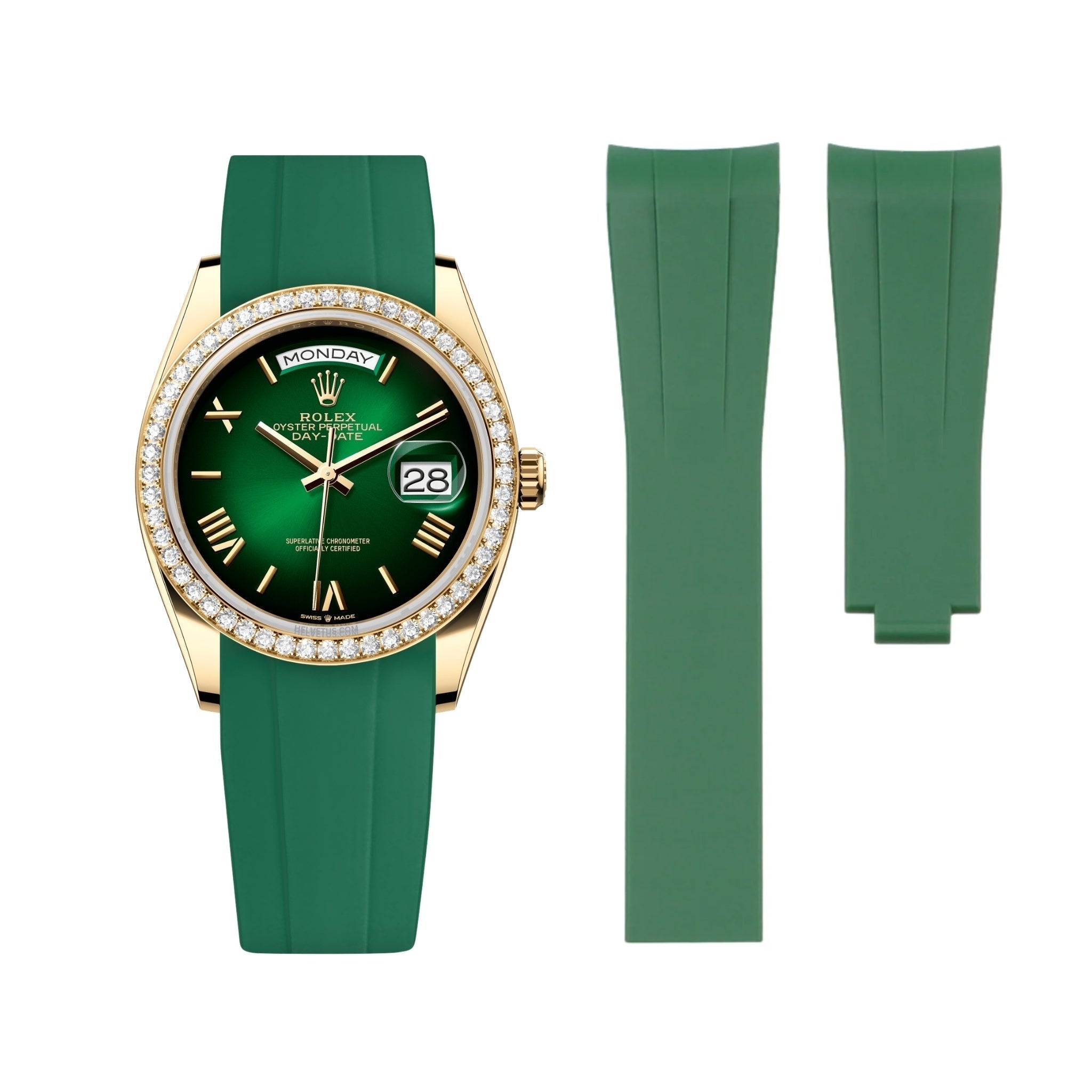 Deployant Rubber Strap - For Rolex Day - Date 40 - Green - Helvetus