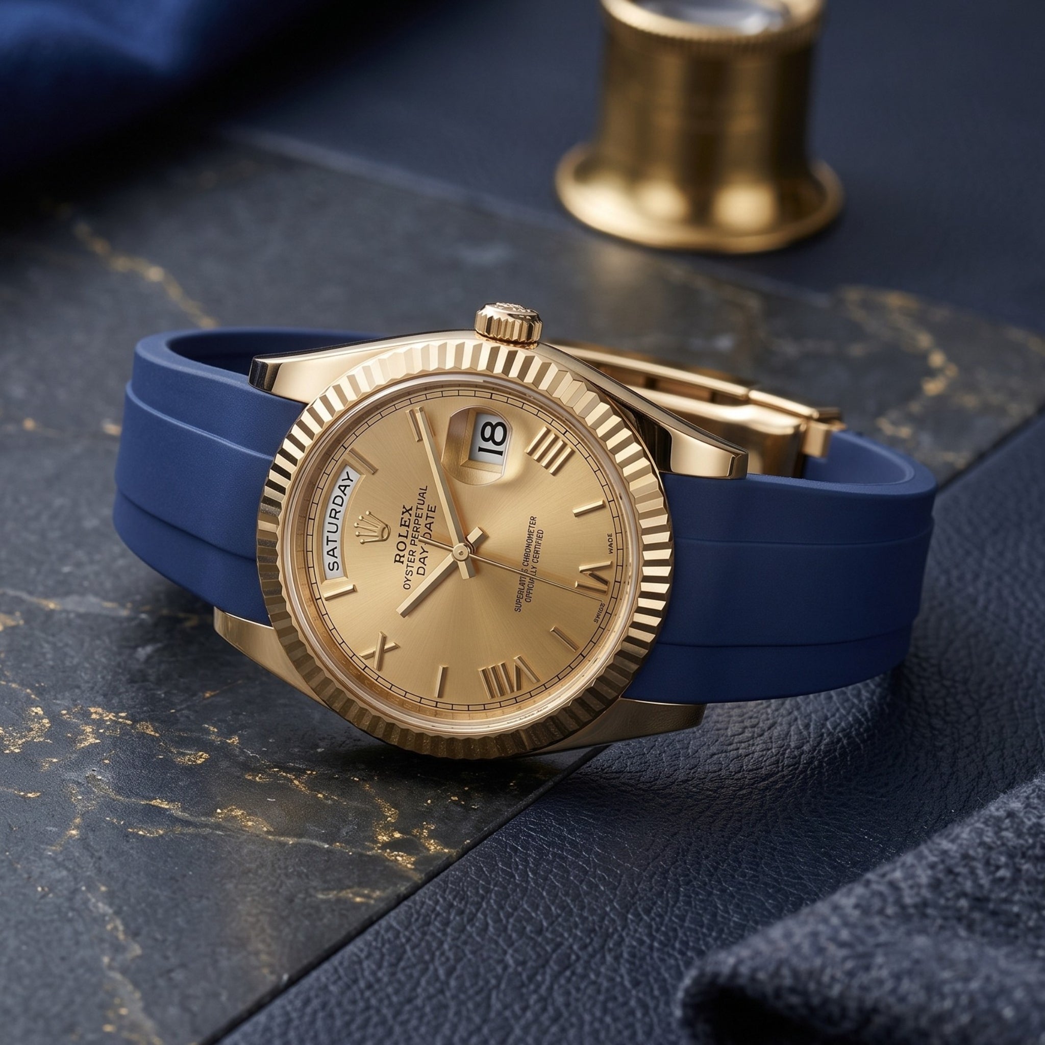 Deployant Rubber Strap - For Rolex Day-Date II 41mm - Navy Blue - Helvetus