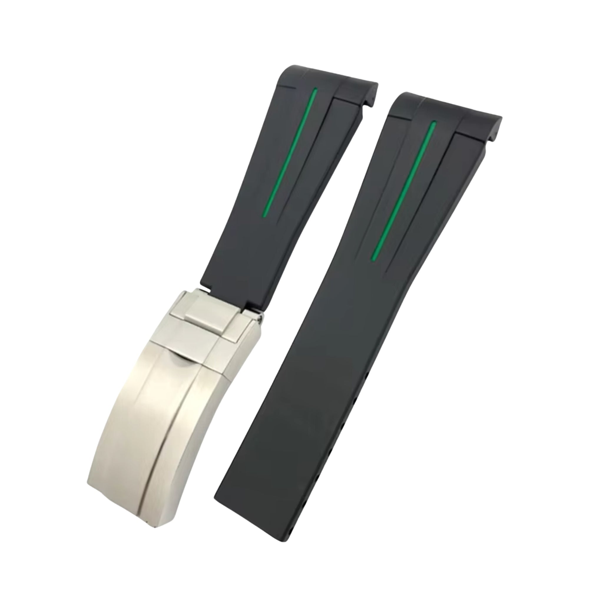 Deployant Rubber Strap - For Rolex Daytona - Black w/Green Line | LuxLine® - Helvetus