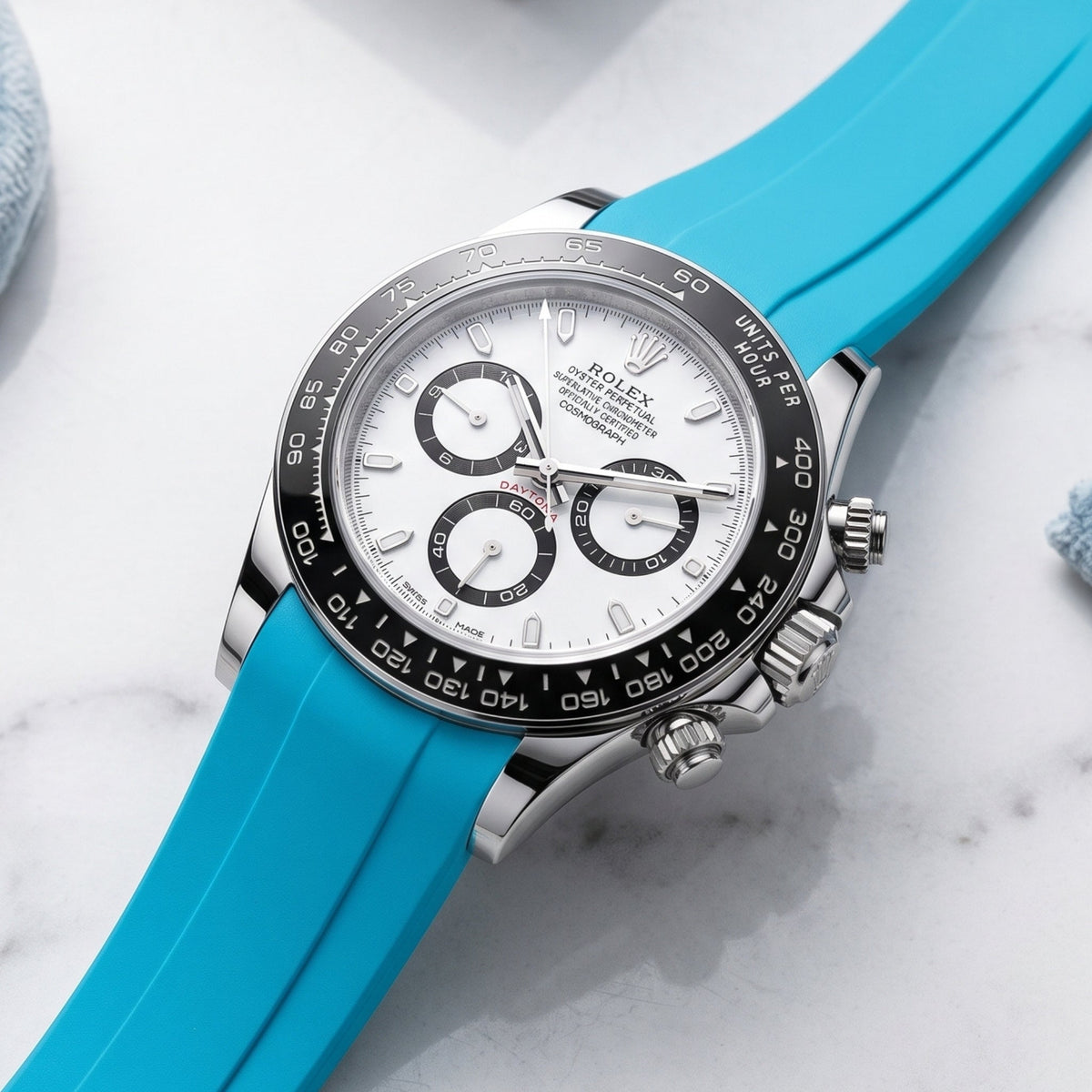 Deployant Rubber Strap - For Rolex Daytona - Light Blue - Helvetus