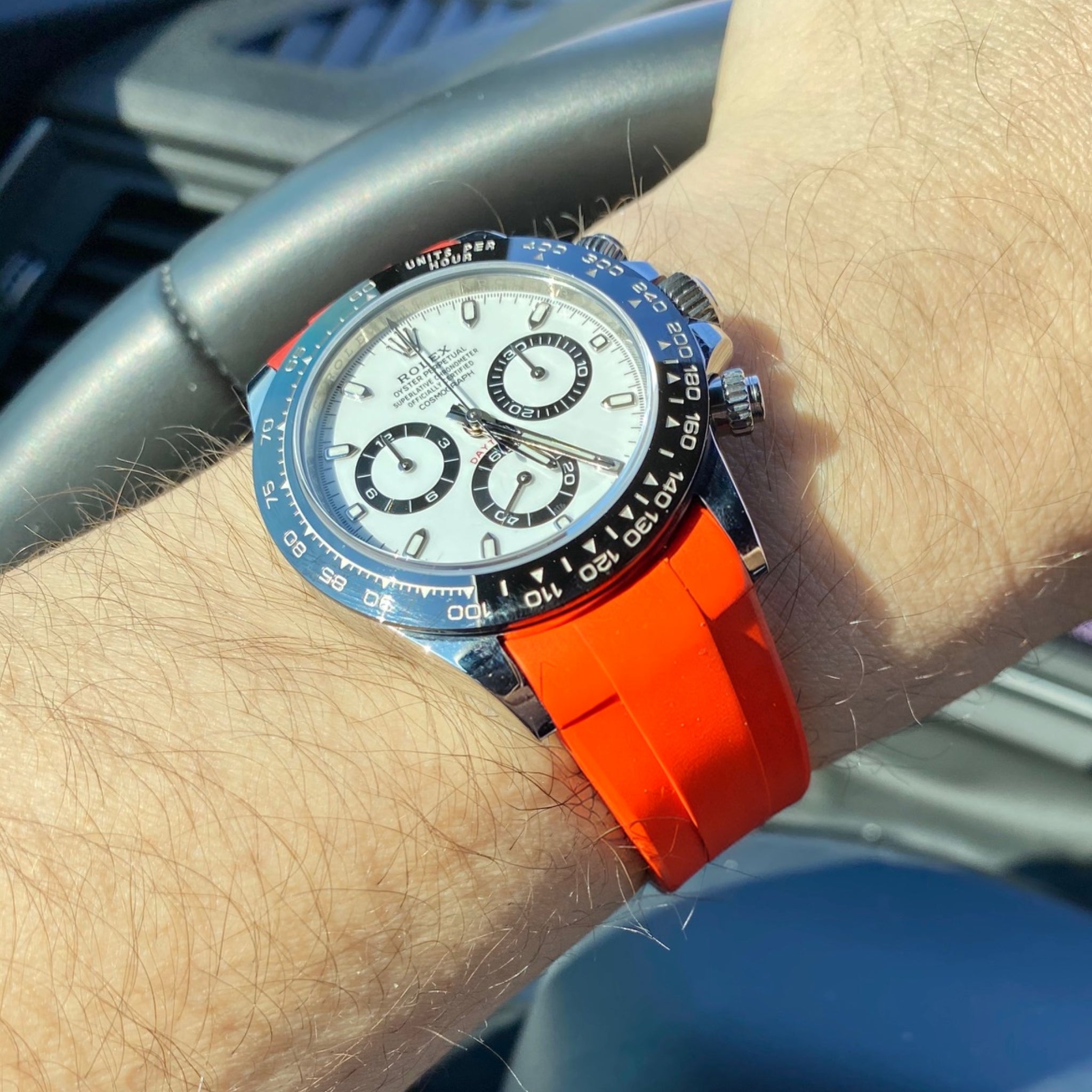 Deployant Rubber Strap - For Rolex Daytona - Orange - Helvetus