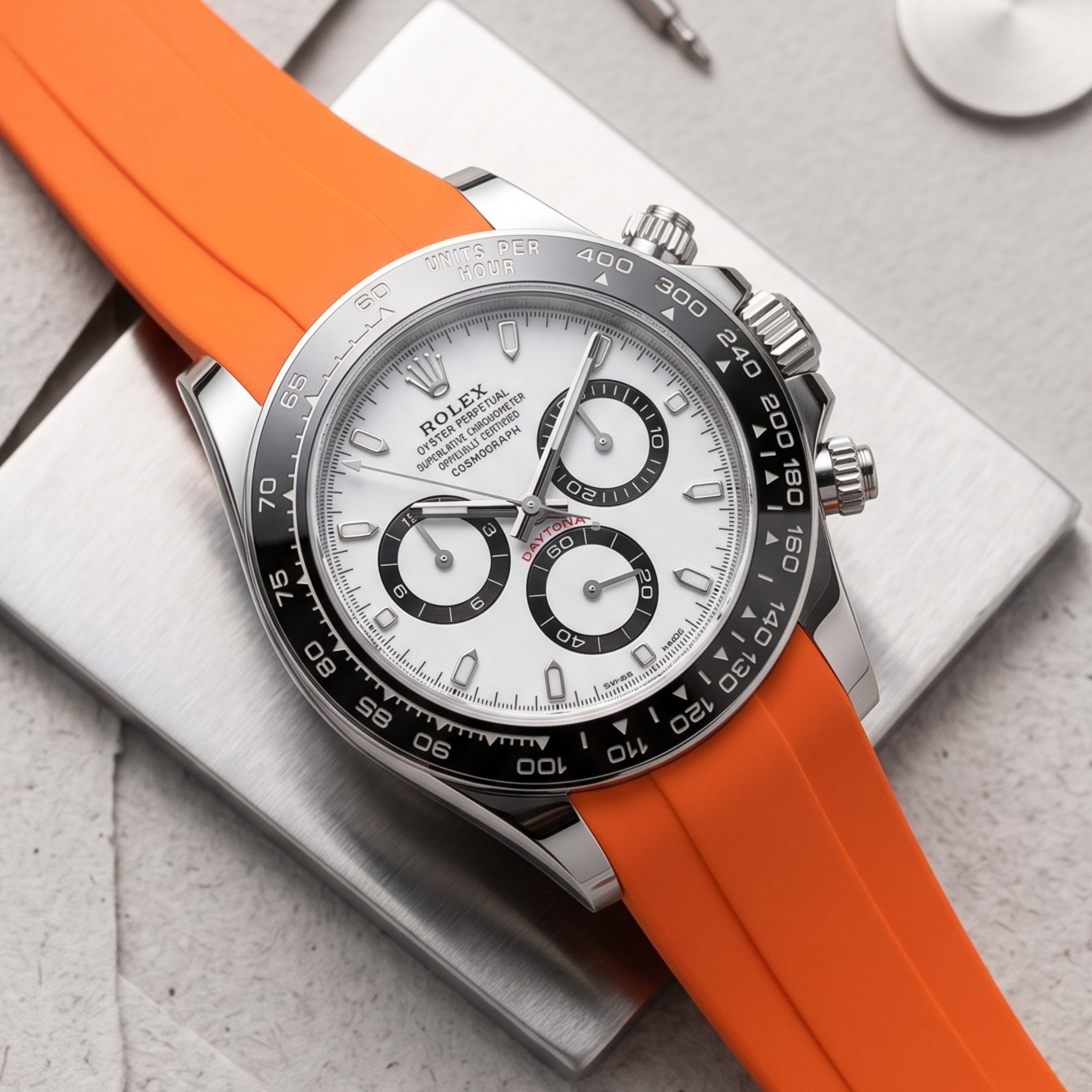 Deployant Rubber Strap - For Rolex Daytona - Orange - Helvetus