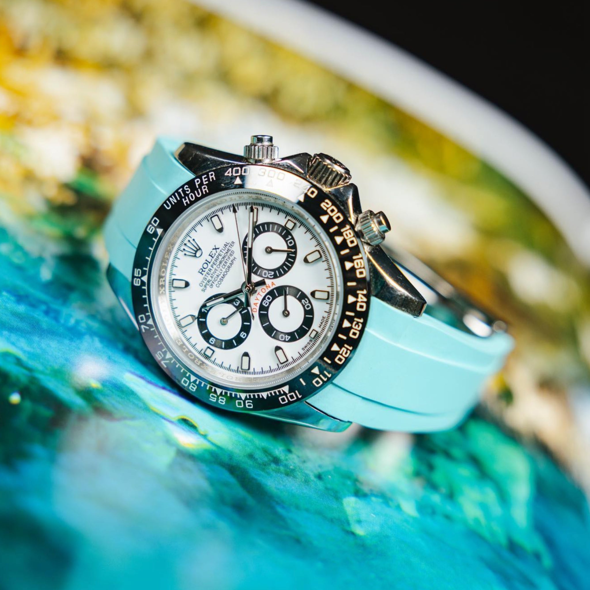 Deployant Rubber Strap - For Rolex Daytona - Turquoise - Helvetus