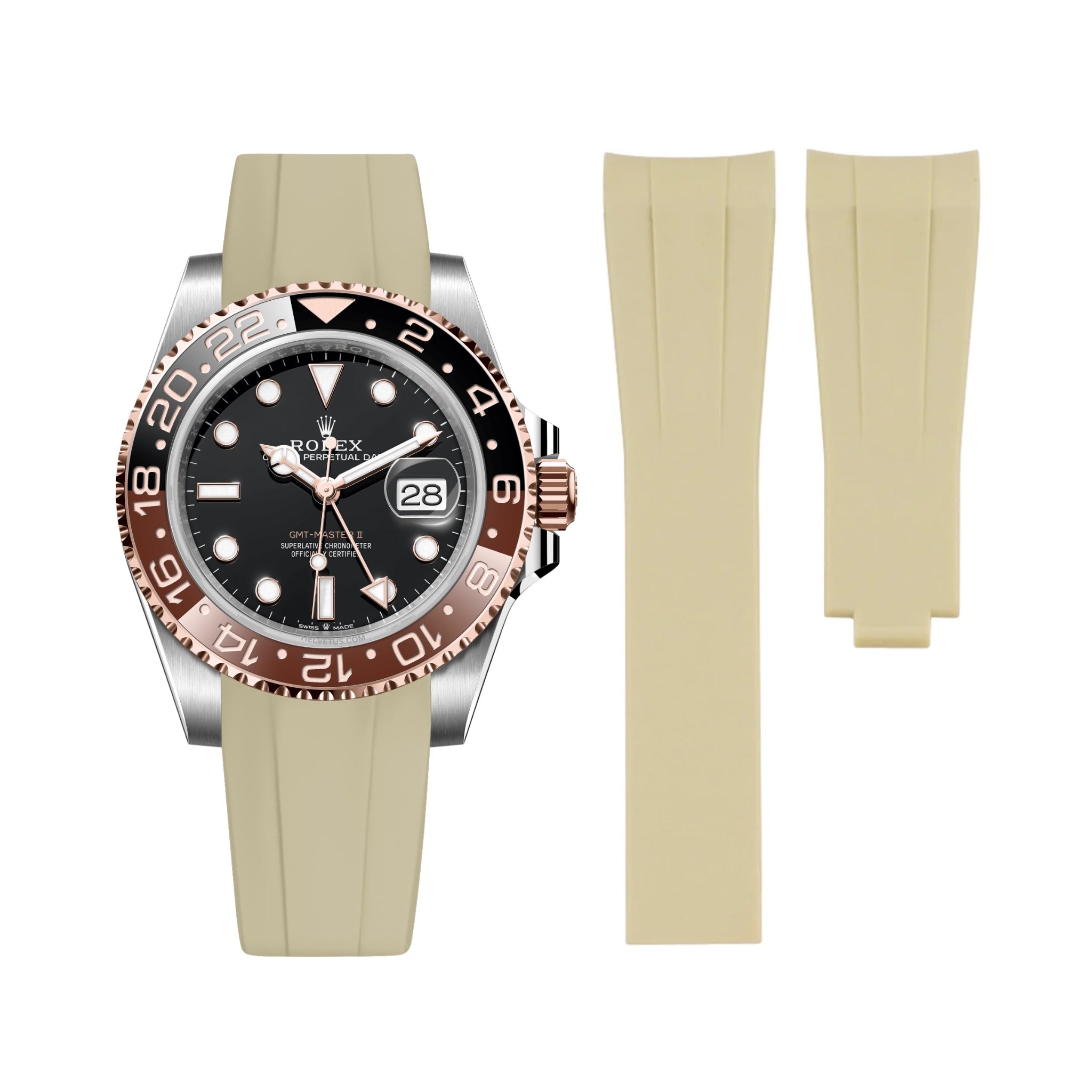 Deployant Rubber Strap - For Rolex GMT - Master II - Beige - Helvetus