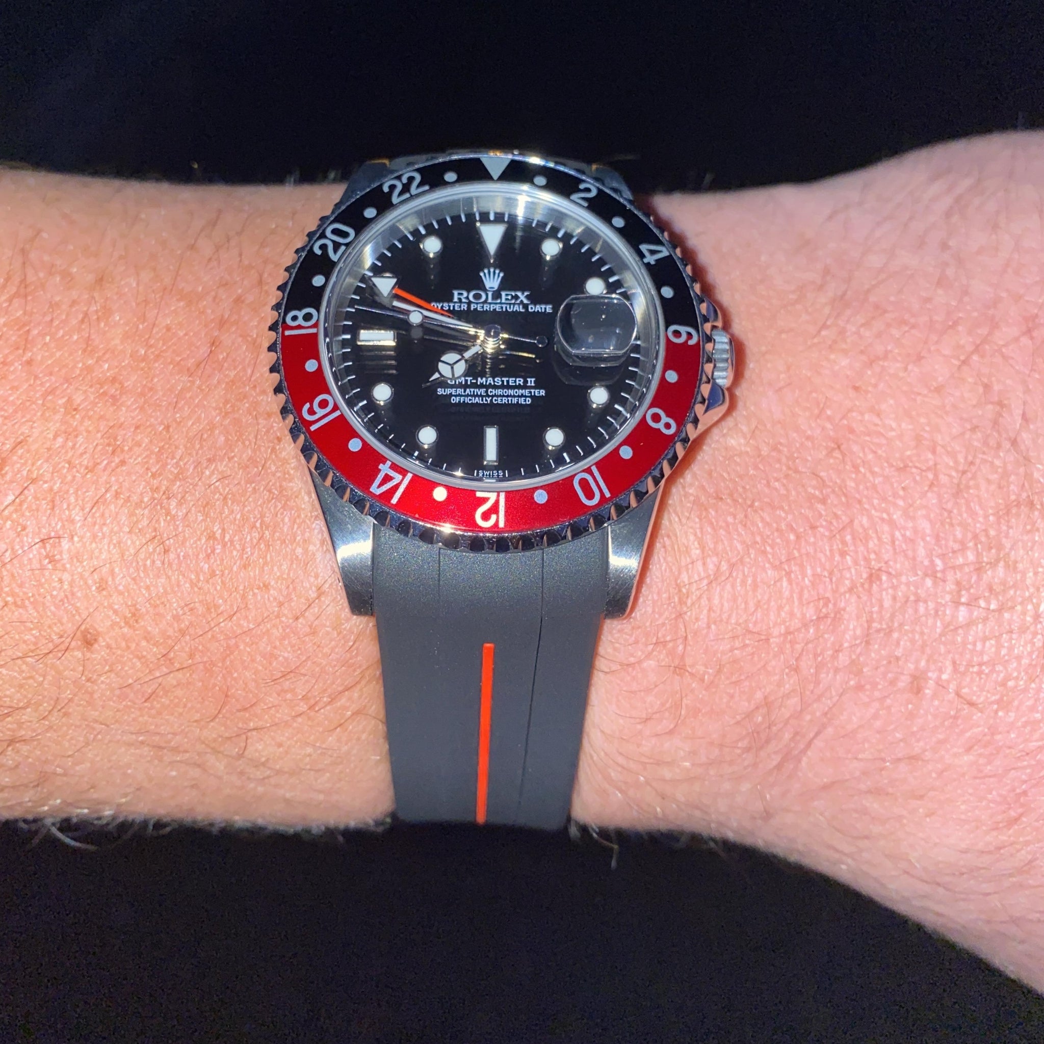 Deployant Rubber Strap - For Rolex GMT - Master II - Black w/Red Line | LuxLine® - Helvetus