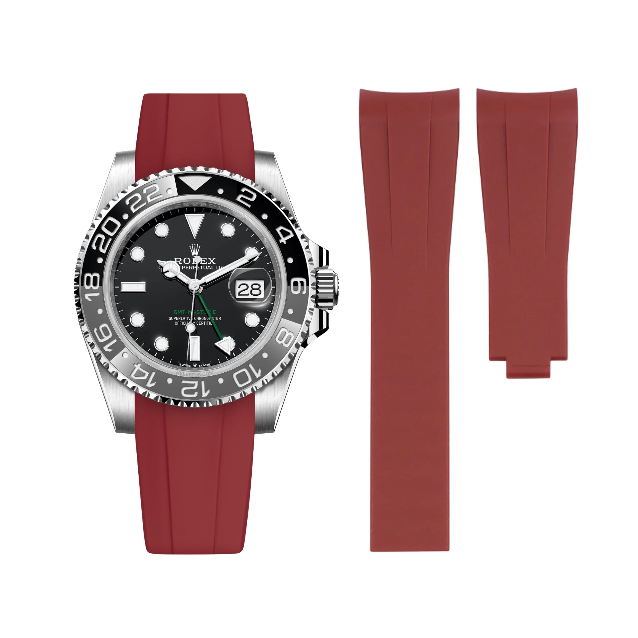 Deployant Rubber Strap - For Rolex GMT - Master II - Bordeaux - Helvetus