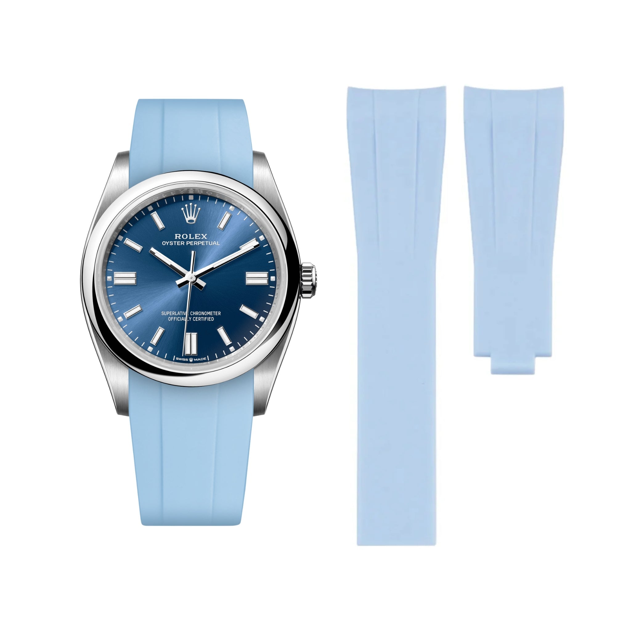 Deployant Rubber Strap - For Rolex Oyster Perpetual 36mm - Baby Blue - Helvetus