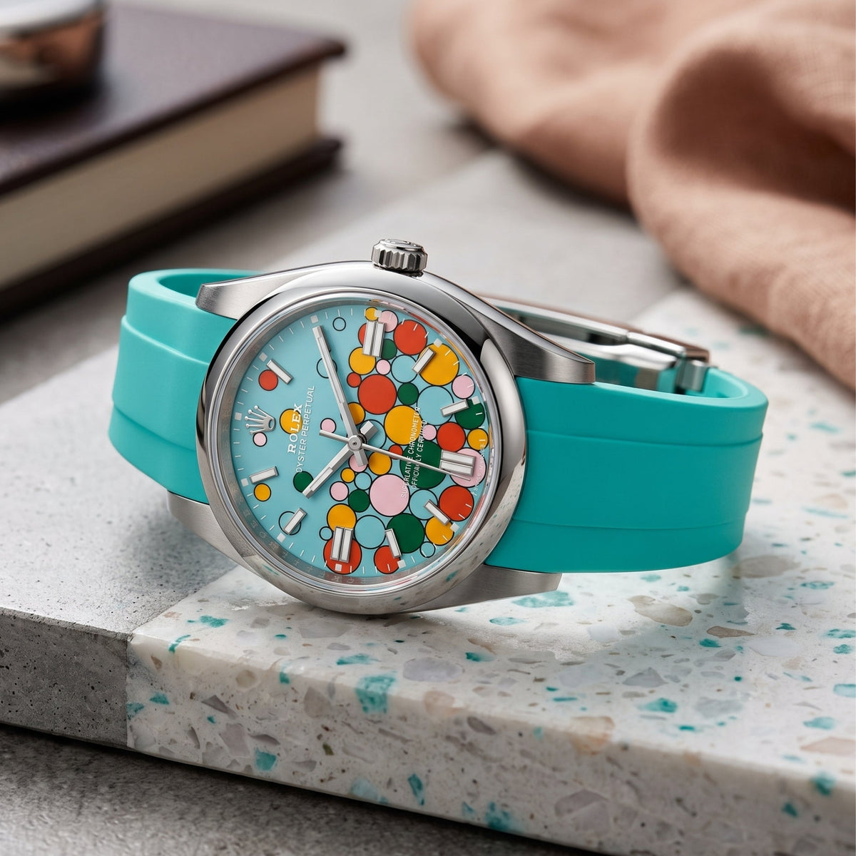 Deployant Rubber Strap - For Rolex Oyster Perpetual 36mm - Turquoise - Helvetus