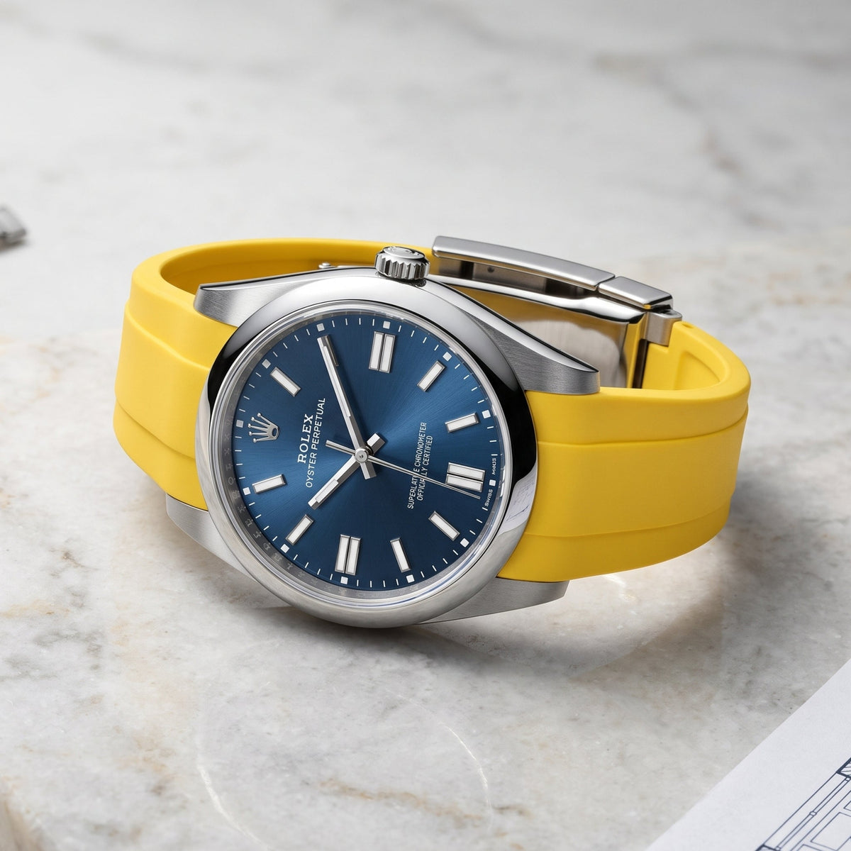 Deployant Rubber Strap - For Rolex Oyster Perpetual 41mm - Yellow - Helvetus