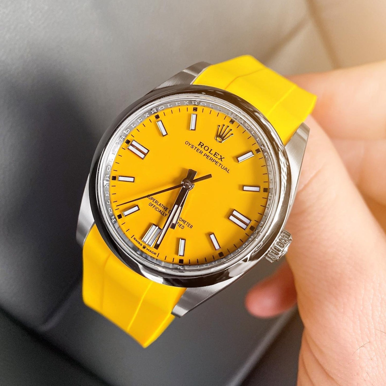 Deployant Rubber Strap - For Rolex Oyster Perpetual 41mm - Yellow - Helvetus
