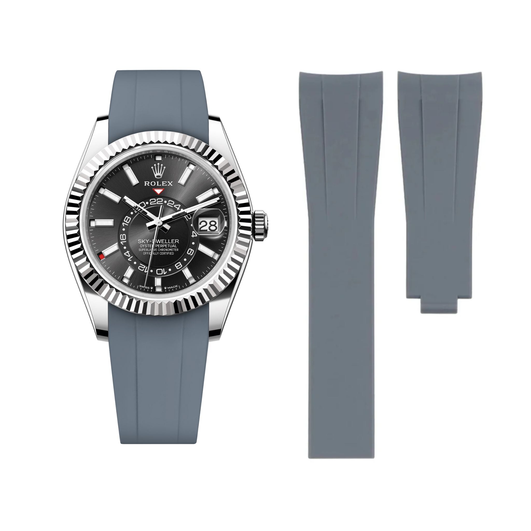 Deployant Rubber Strap - For Rolex Sky - Dweller - Grey - Helvetus