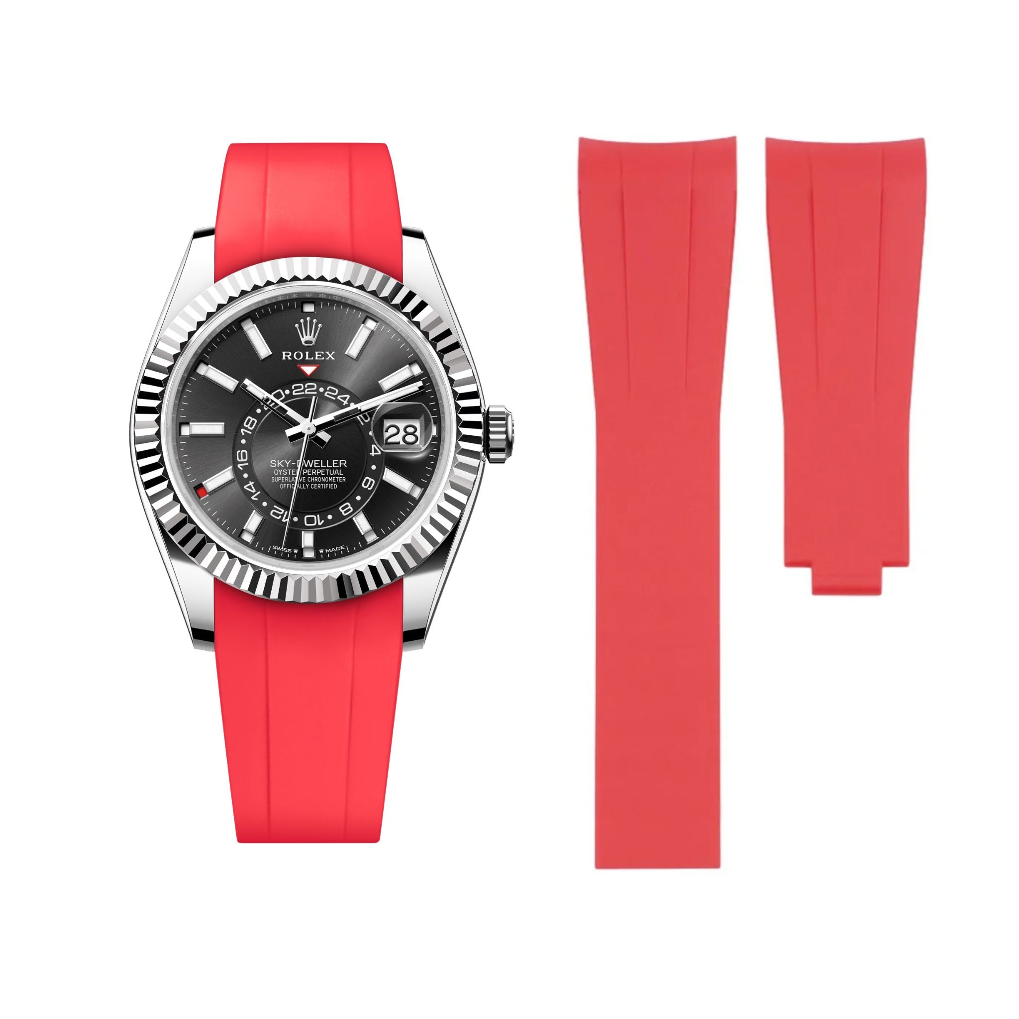 Deployant Rubber Strap - For Rolex Sky - Dweller - Red - Helvetus