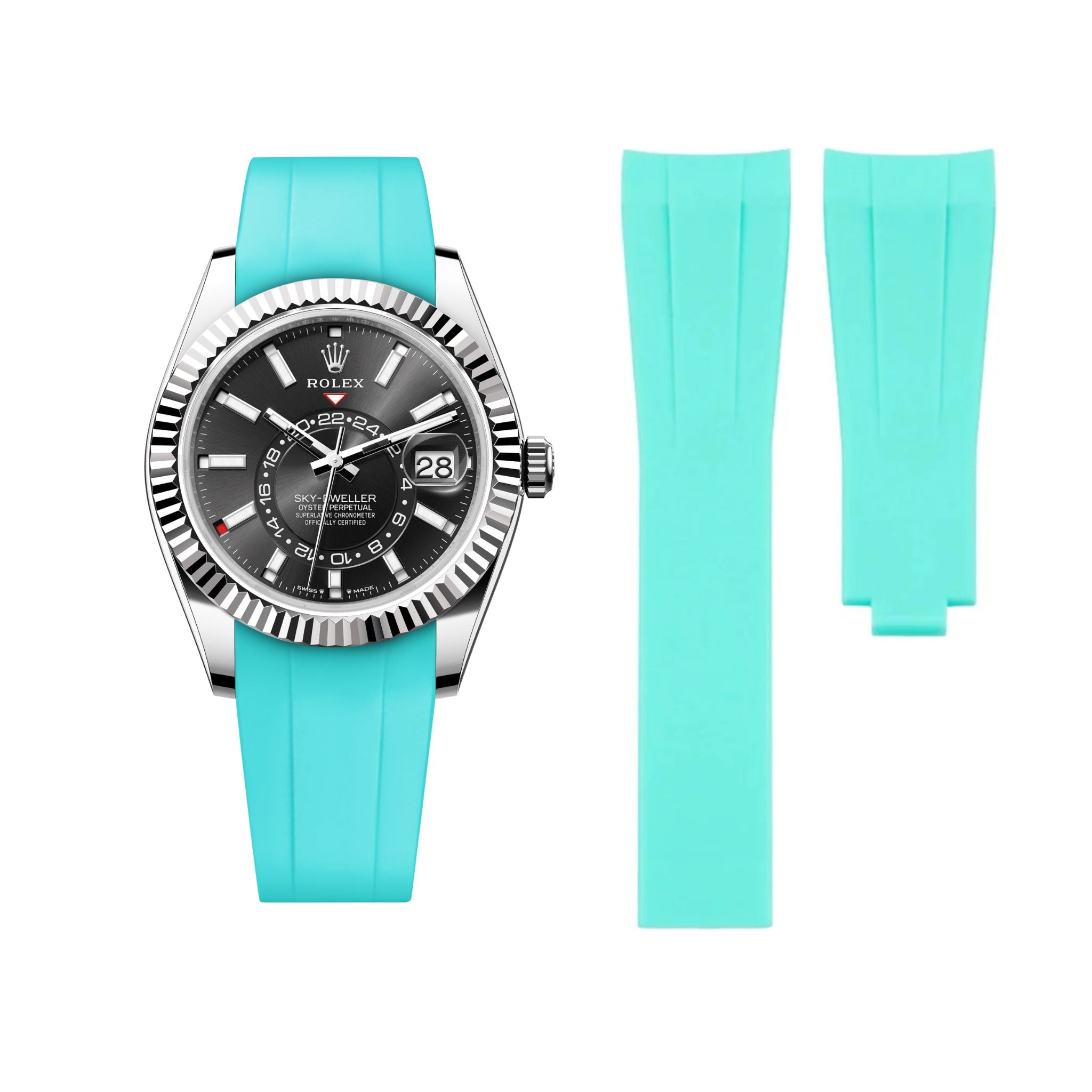 Deployant Rubber Strap - For Rolex Sky - Dweller - Turquoise - Helvetus