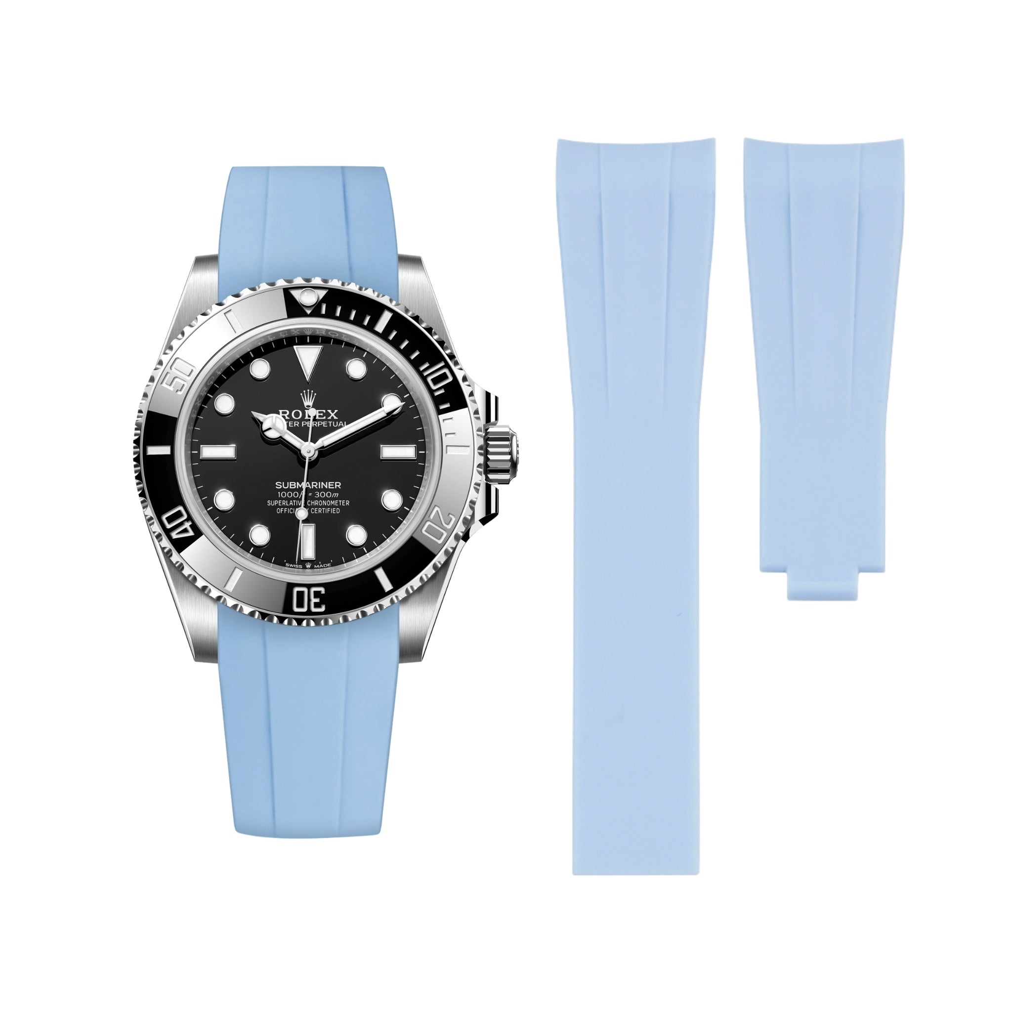 Deployant Rubber Strap - For Rolex Submariner - Baby Blue - Helvetus