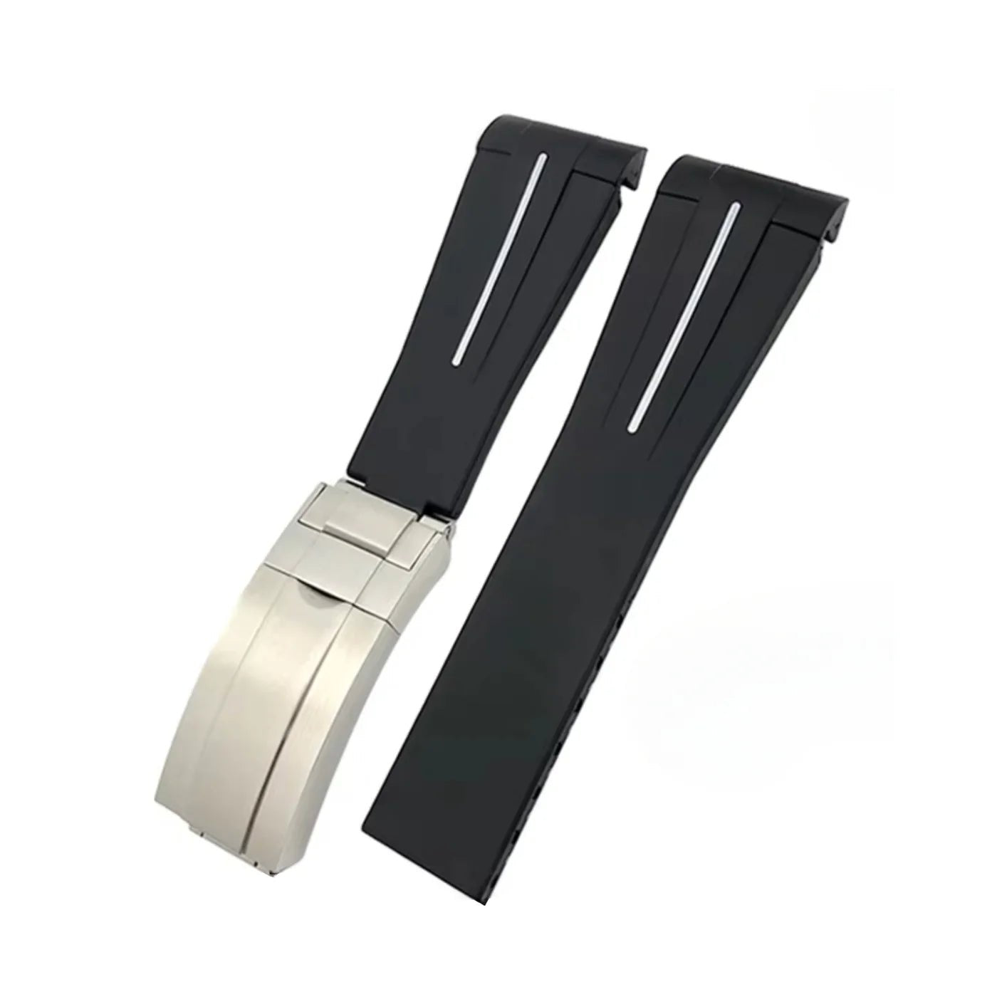 Deployant Rubber Strap - For Rolex Submariner - Black w/White Line | LuxLine® - Helvetus