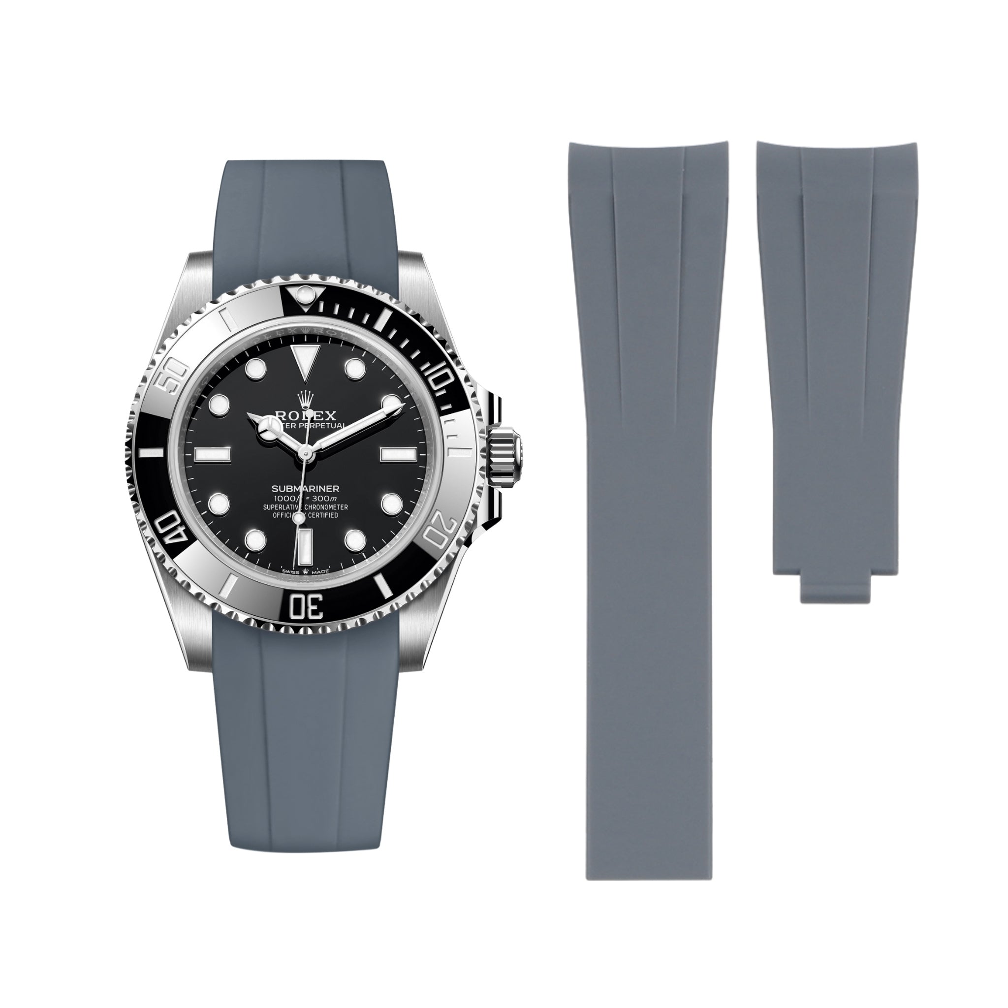 Deployant Rubber Strap - For Rolex Submariner - Grey - Helvetus