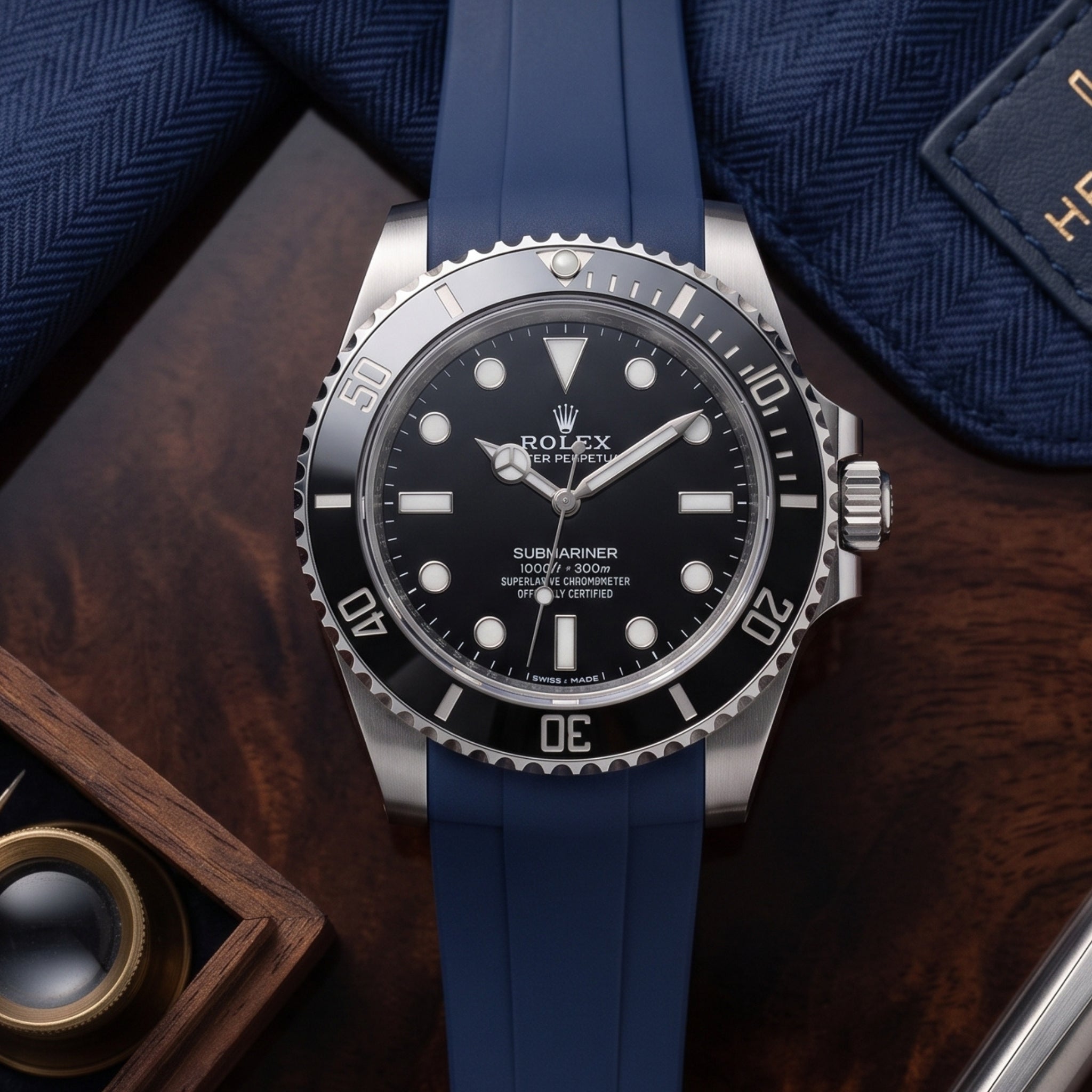 Deployant Rubber Strap - For Rolex Submariner - Navy Blue - Helvetus