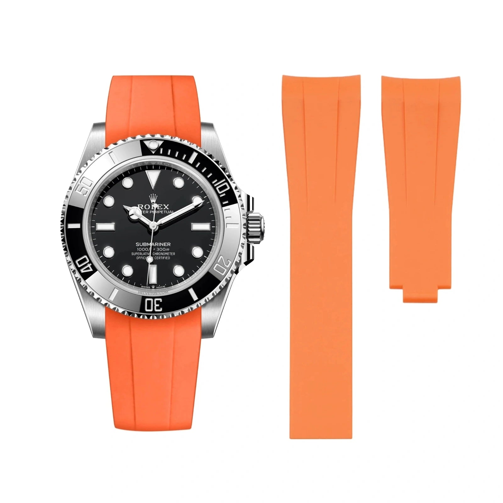 Deployant Rubber Strap - For Rolex Submariner - Orange - Helvetus